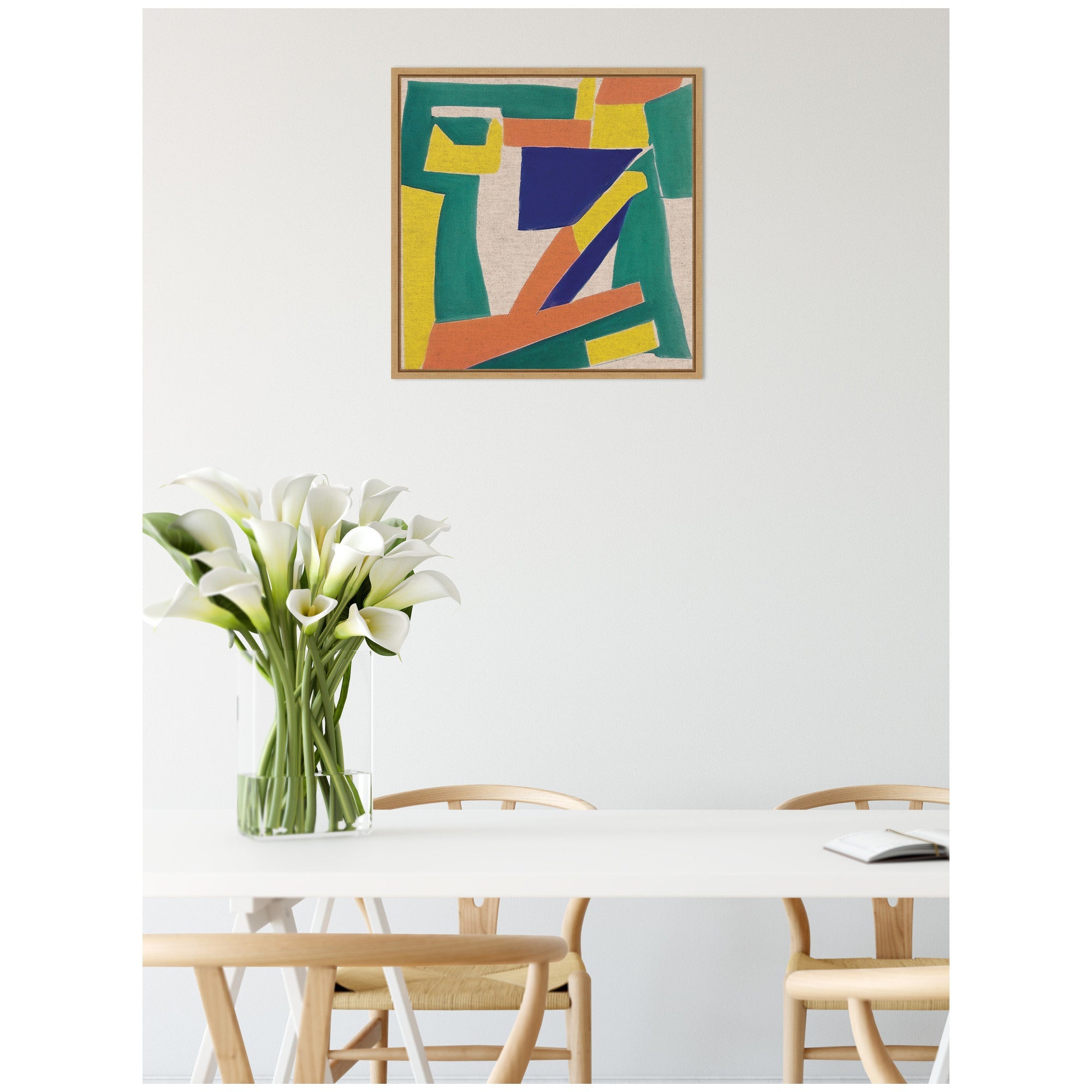 Sylvie Retro Refresh Painterly Shapes Neutral Linen Framed Canvas by The Creative Bunch Studio