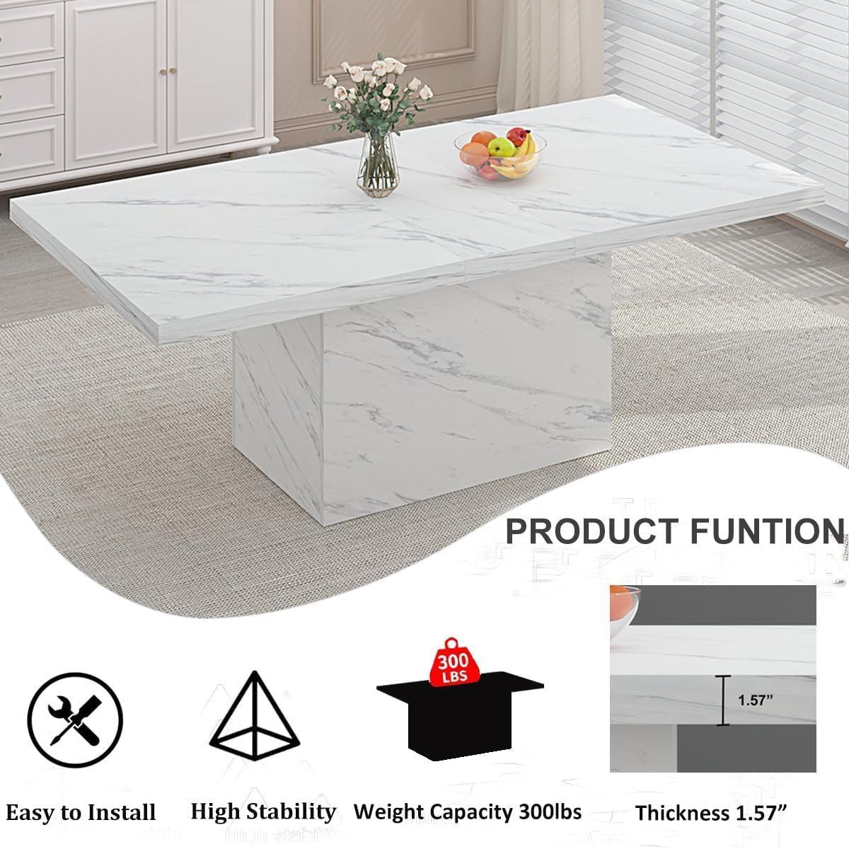 71 Inch White Faux Marble Dining Table With MDF Top