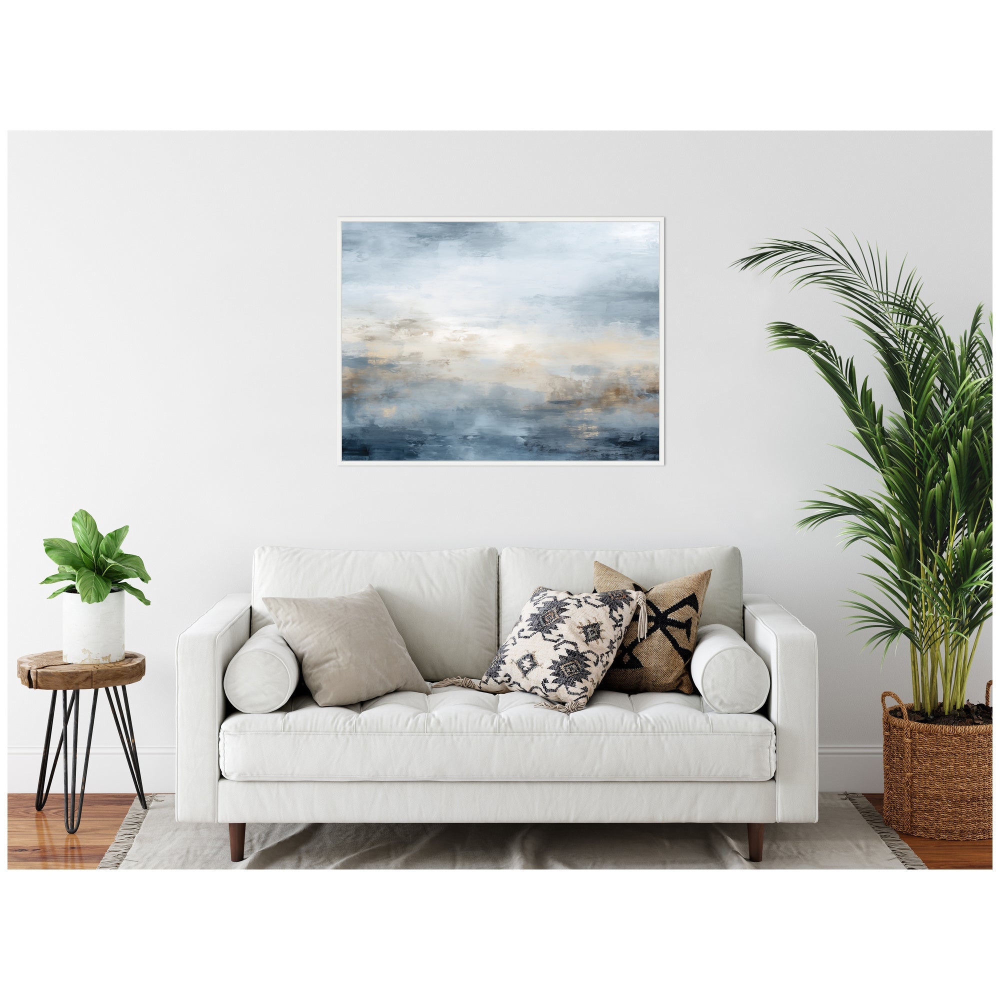 Sylvie Tonal Abstract Oceanic Nautical Serenity Blue Horizontal Framed Canvas by The Creative Bunch Studio