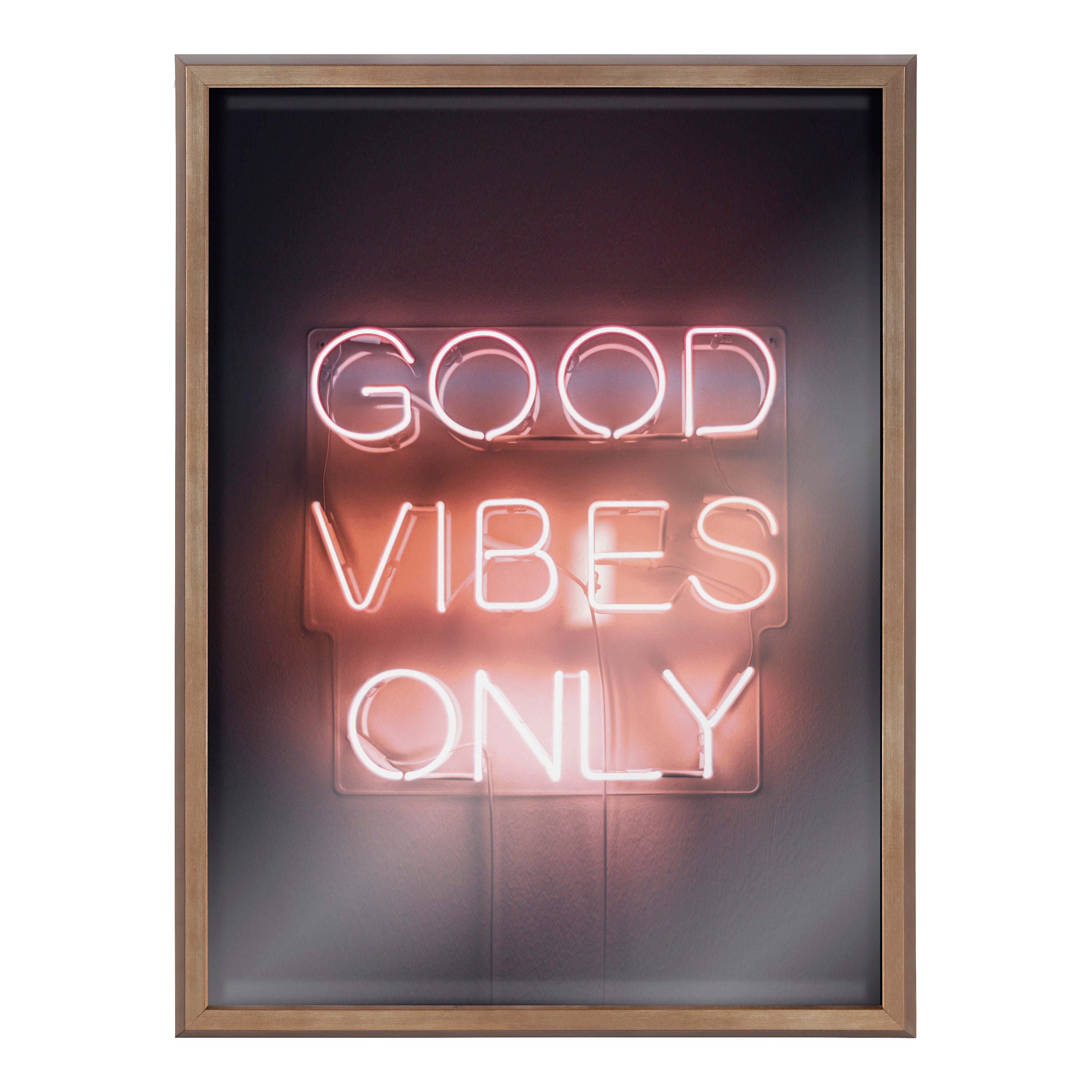 Blake Good Vibes Only Neon Sign Framed Printed Glass by The Creative Bunch Studio