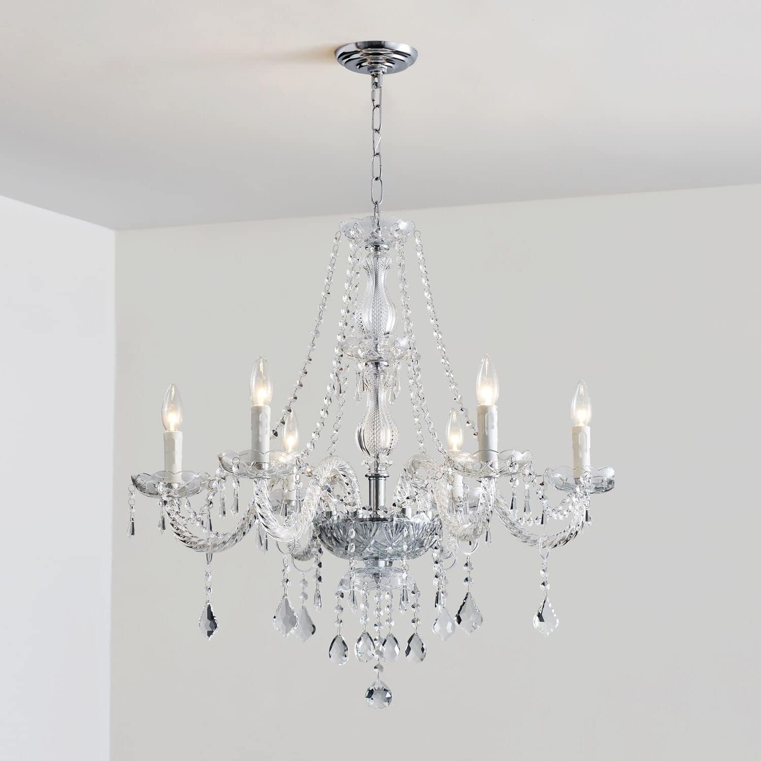 Six Light Crystal Prism Chandelier Modern K9 Pendant Fixture-3