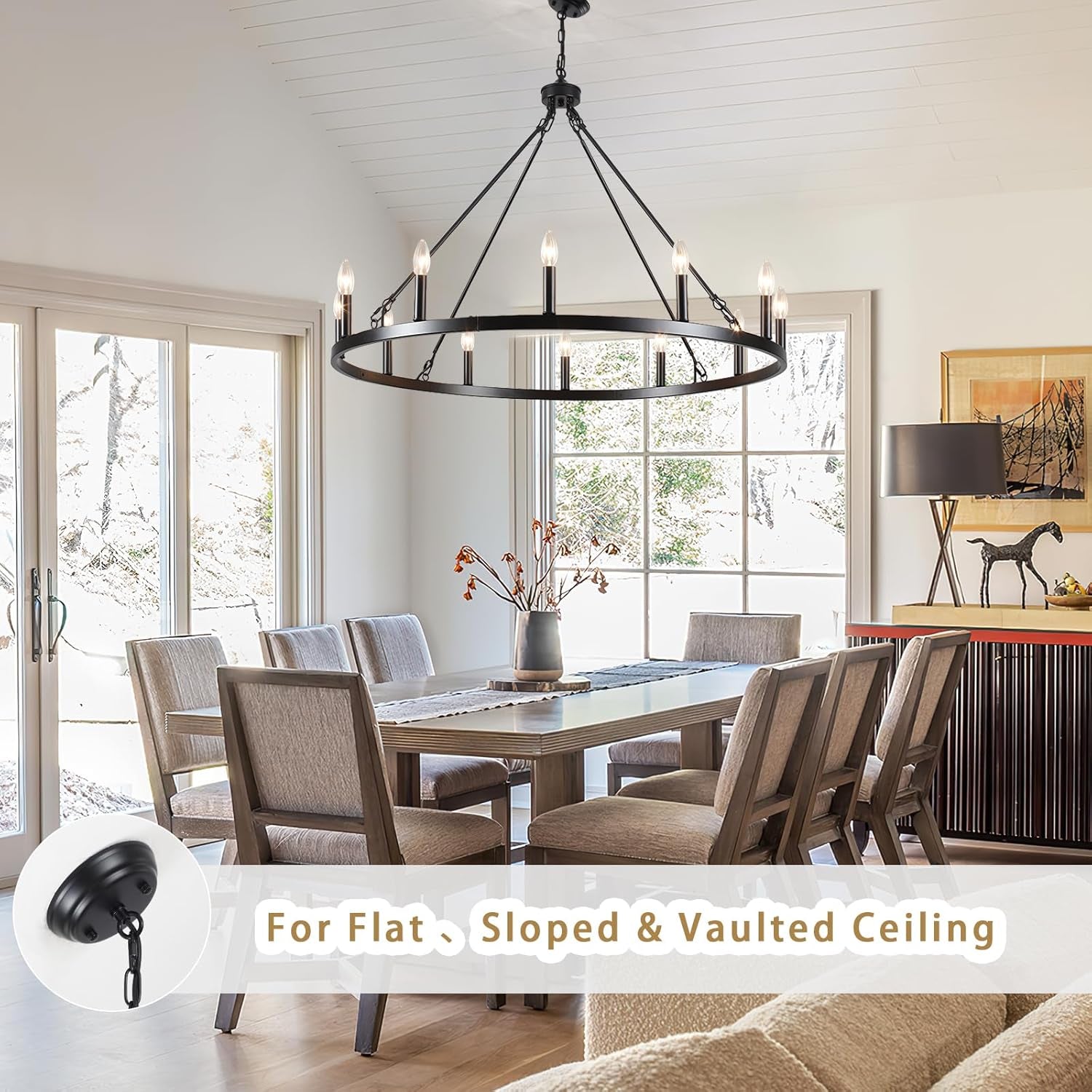 Black Wagon Wheel Chandelier 38 Inch 12 Light Fixture-2