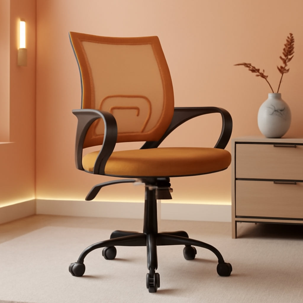 Orange Desk Mesh Chair With Adjustable Lumbar Support