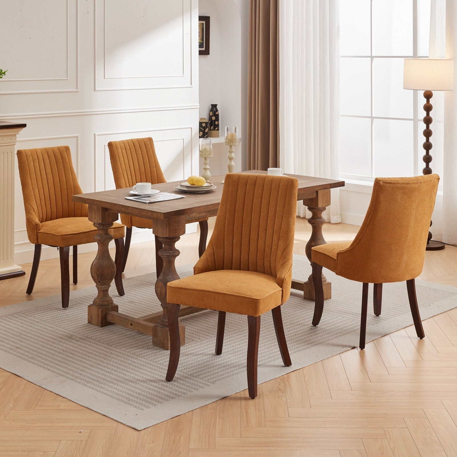 Set of 2 Rayon Cloth Flocking Linen Dining Chairs