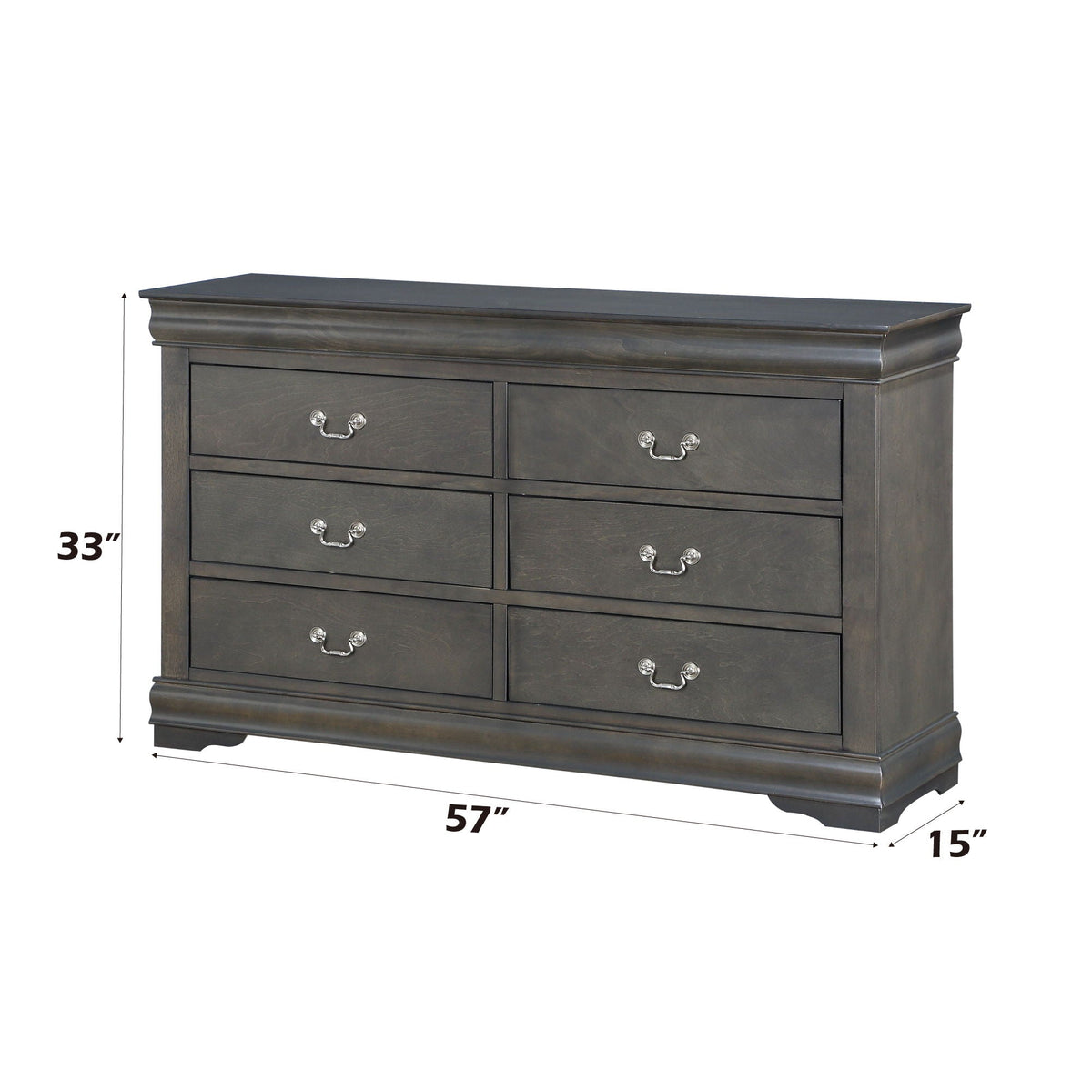 Louis Philippe Bedroom Dresser with Sleek Design - Dark Brown or Dark Gray