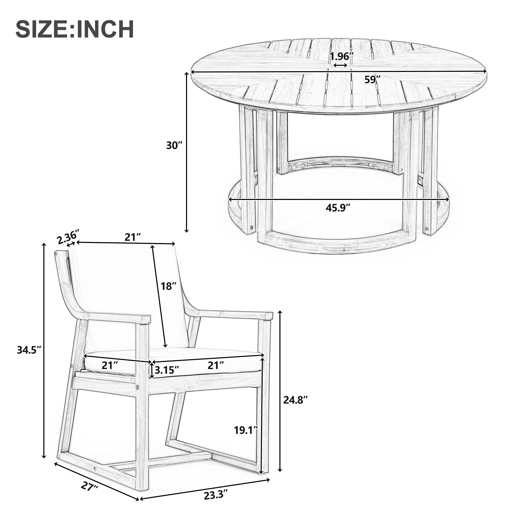 TREXM Patio Dining Table Set for 6 with Umbrella Hole