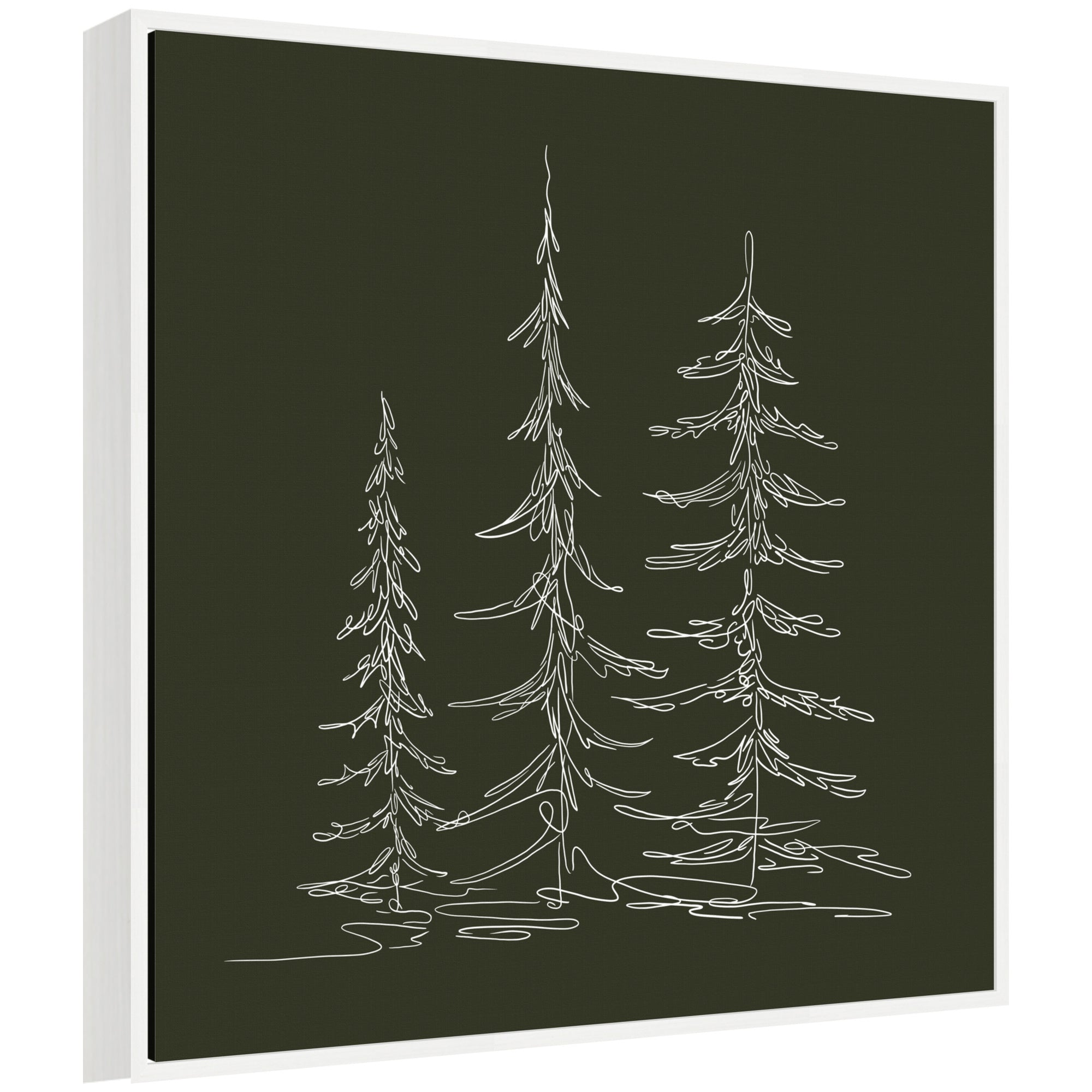 Sylvie Framed Canvas Minimalist Evergreen Trees Sketch Green by The Creative Bunch Studio