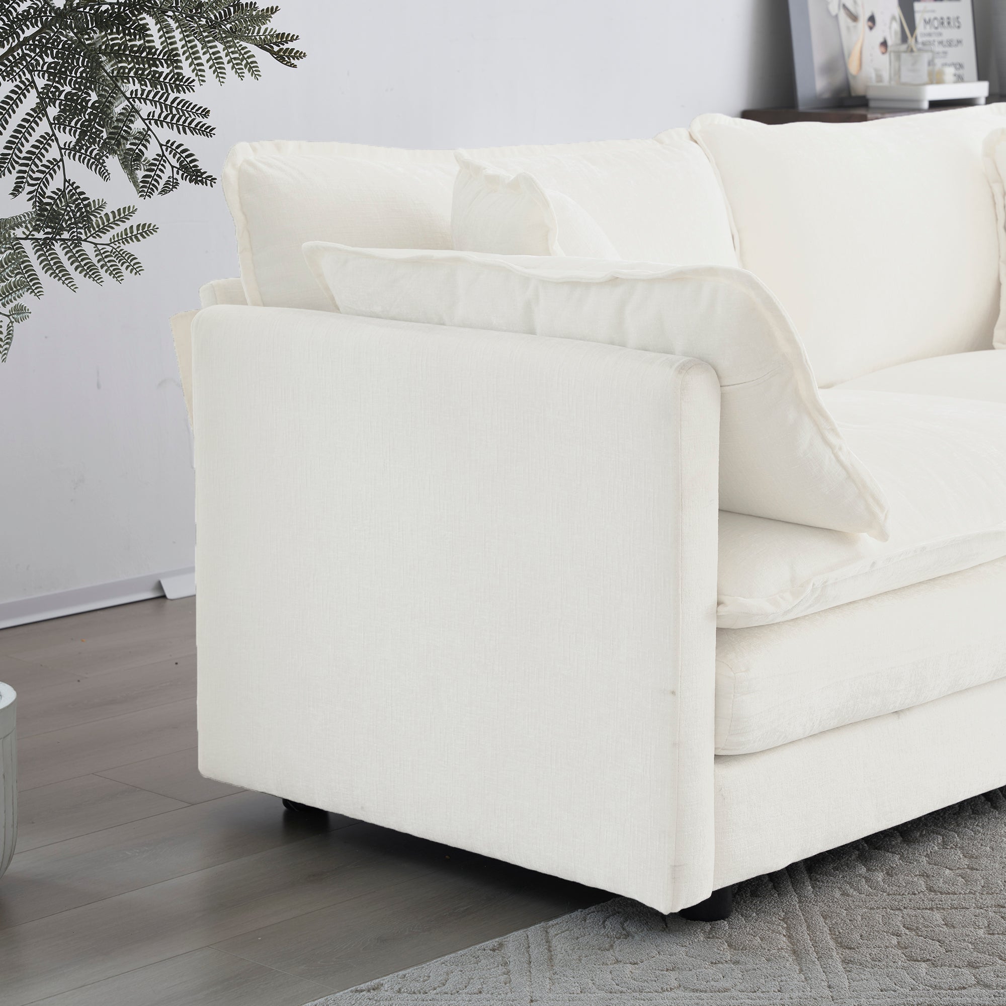 2-Piece White Chenille Sofa Set for Living Room