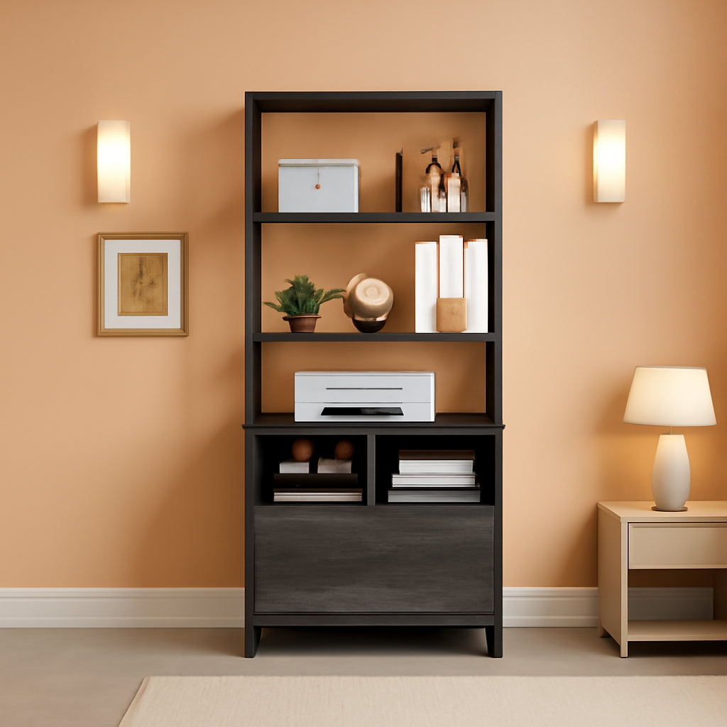 Grey File Cabinet With Charging Station And Locking Drawer