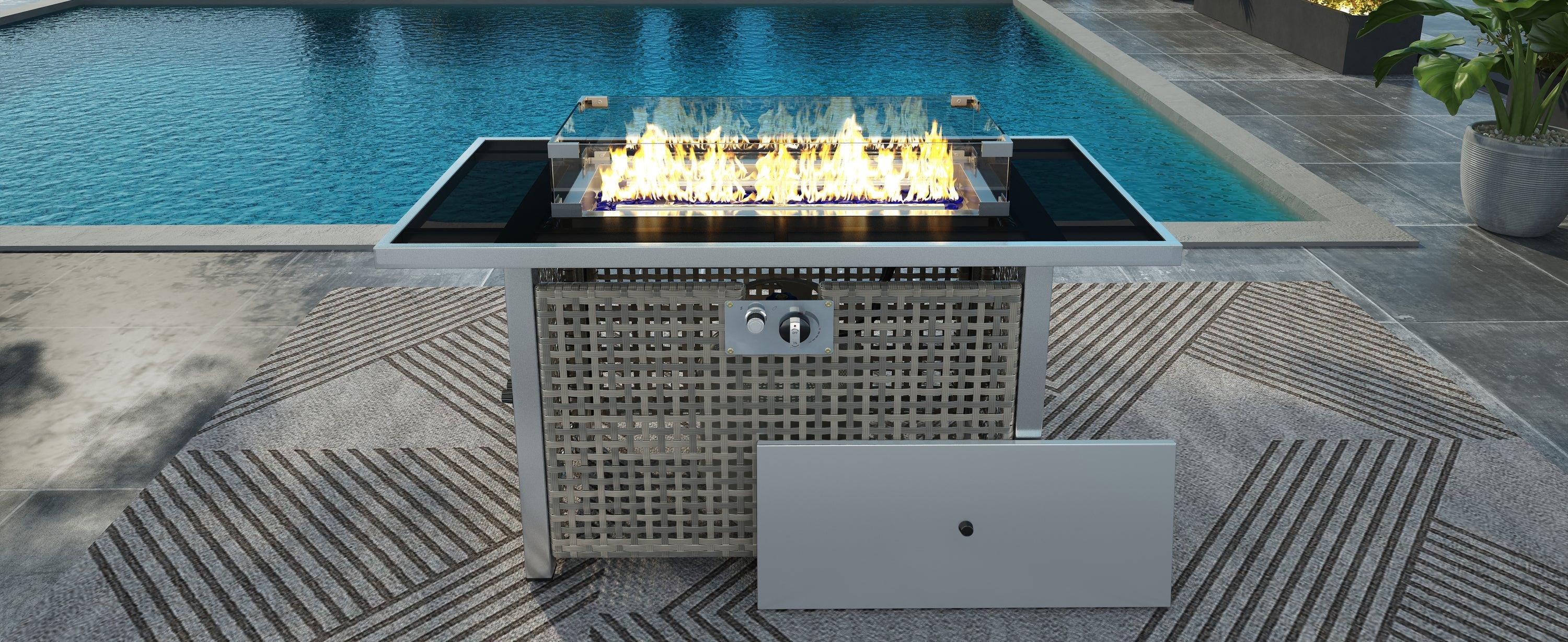 K&K 43' Propane Gas Fire Pit Table, Grey