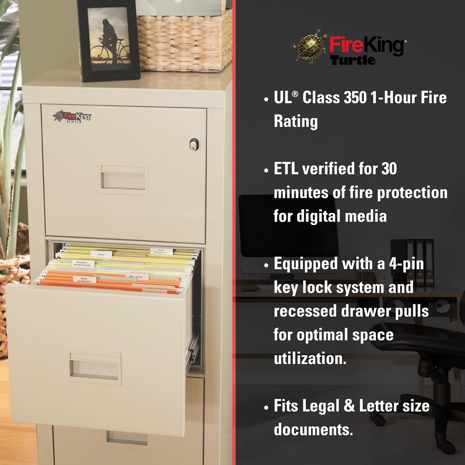 Black 2 Drawer Fire Safe Legal Letter File Cabinet