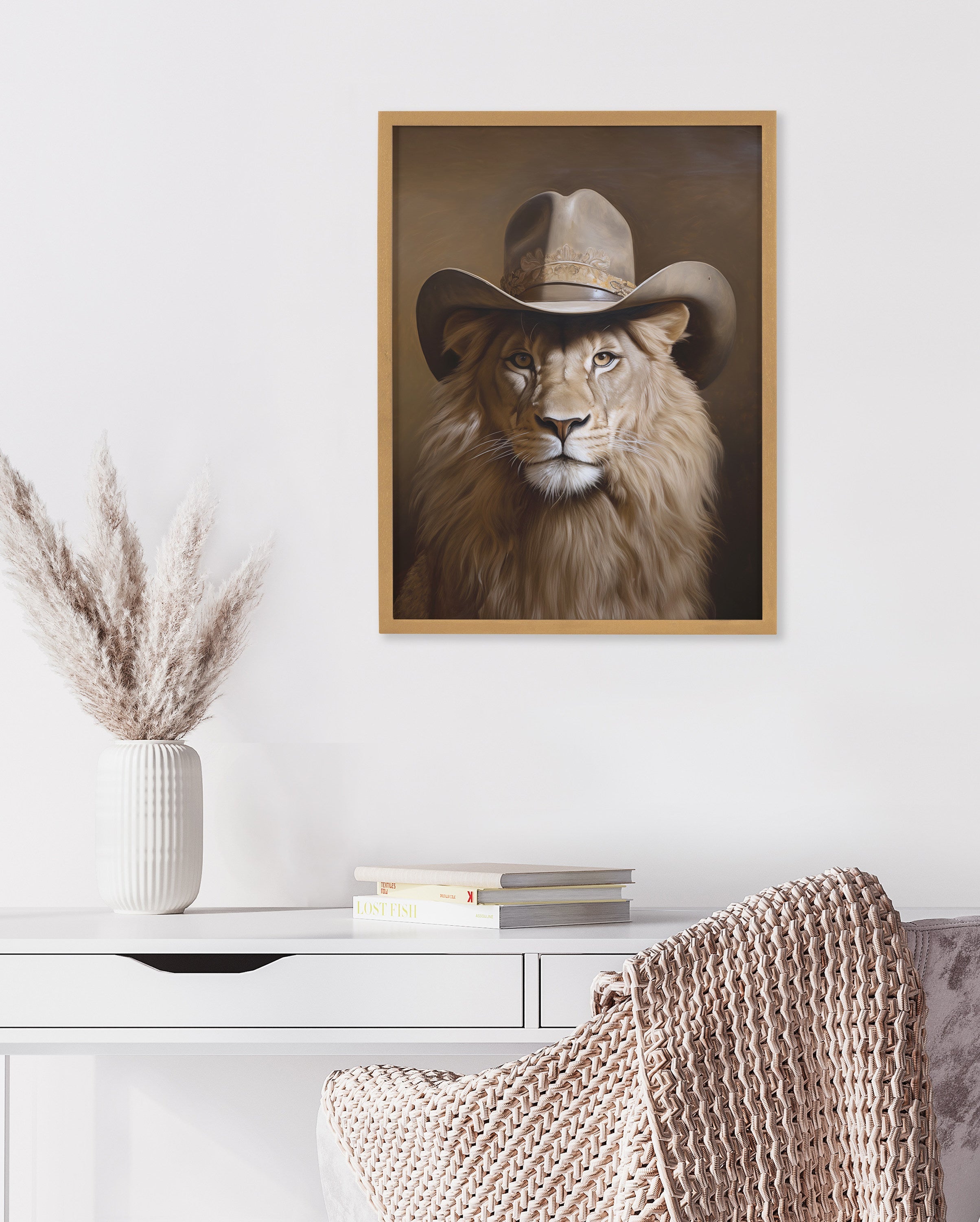 Gallery Lion Wearing a Western Cowboy Hat Print by The Creative Bunch Studio
