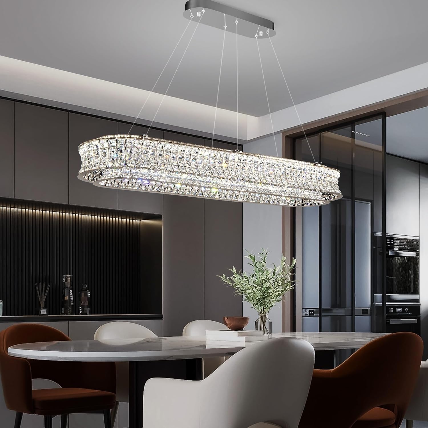 47 Inch Rectangular Chrome Crystal LED Chandeliers-1