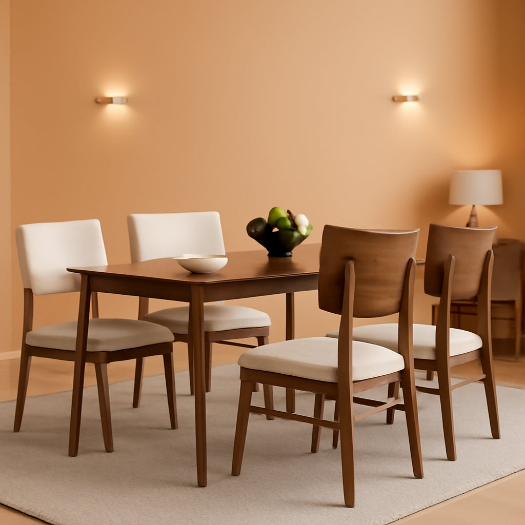 Brown Beige Space Saving Solid Wood Dining Set Chairs