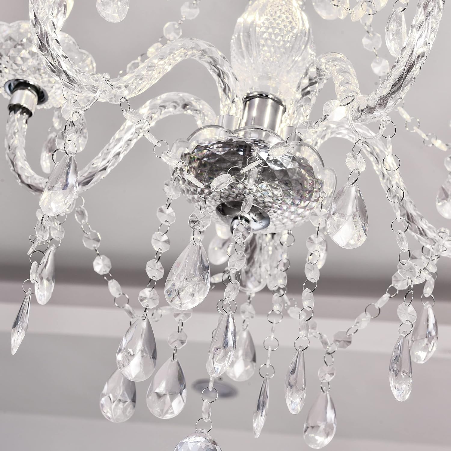Plug In 5 Light Crystal Pendant Chandelier With Clear Cord