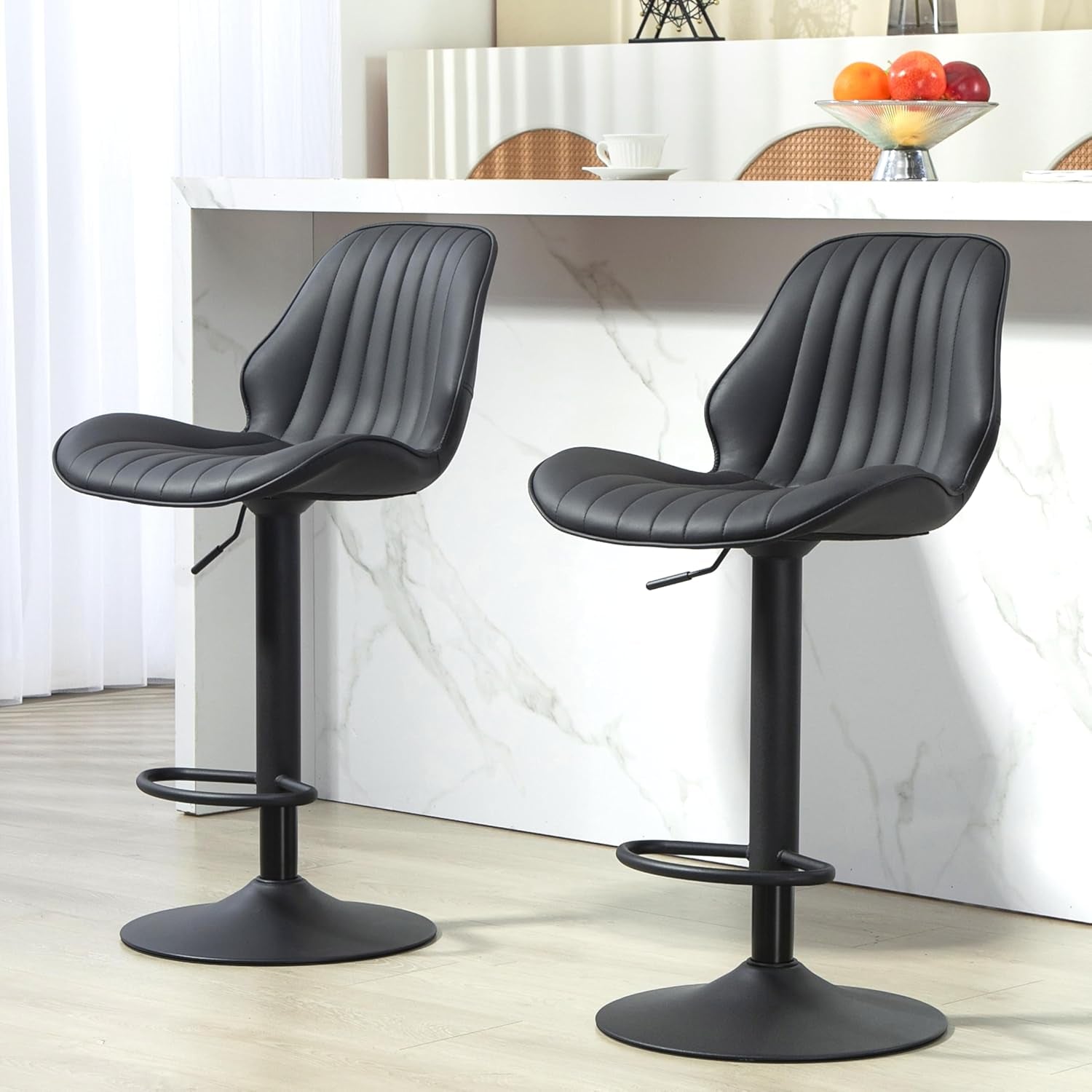 Modern 360 Degree Swivel Faux Leather Bar Stools