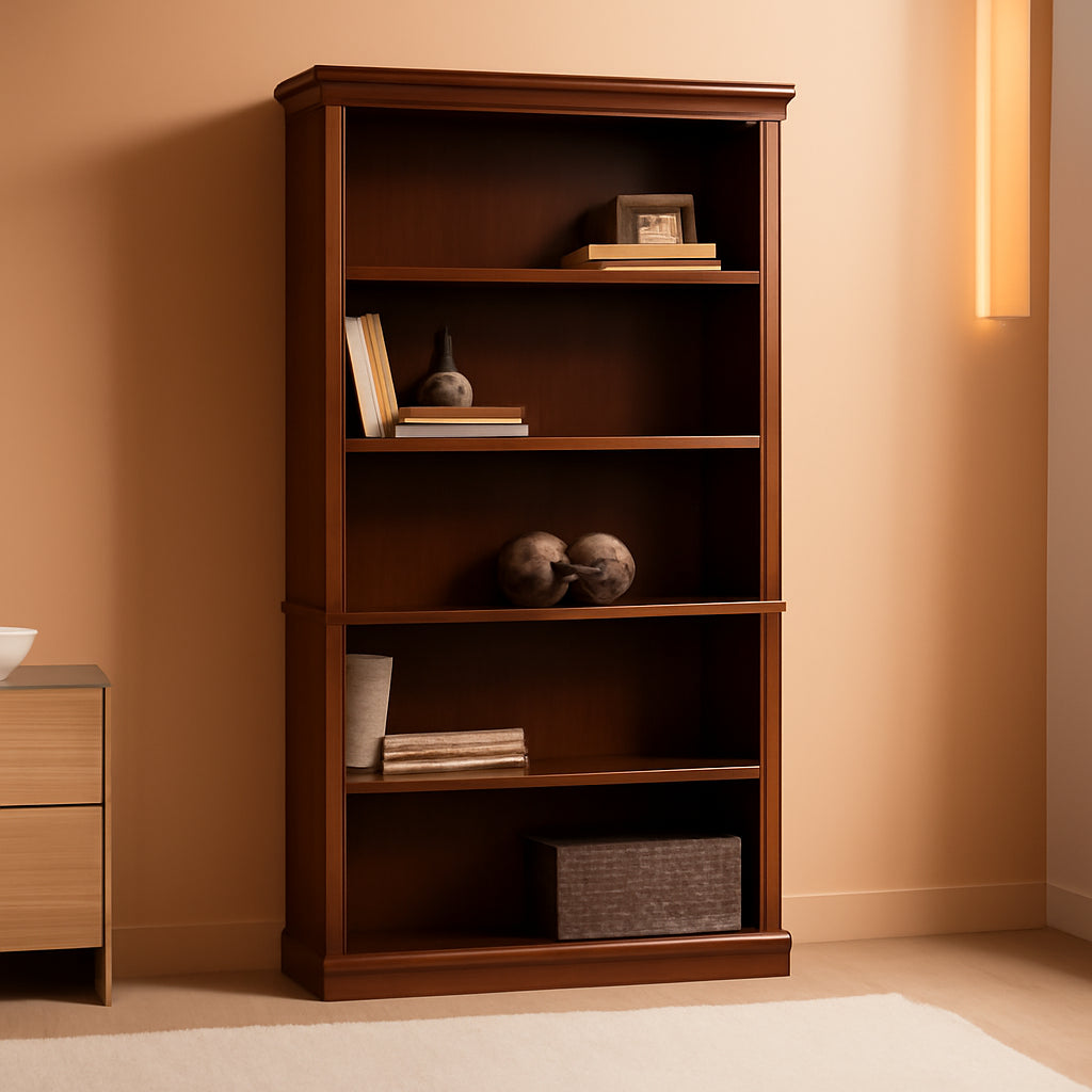 Five Shelf Bookcase In Select Cherry Finish With Adjustable Shelves