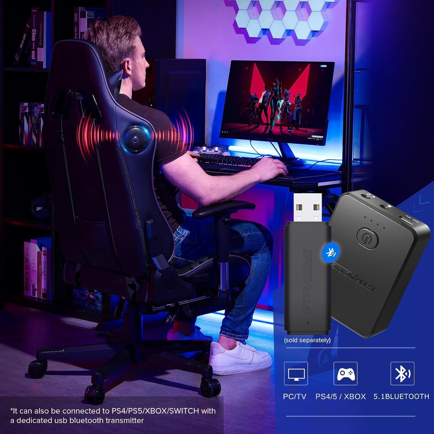 Gaming Chair With Bluetooth Speakers And Footrest Blue
