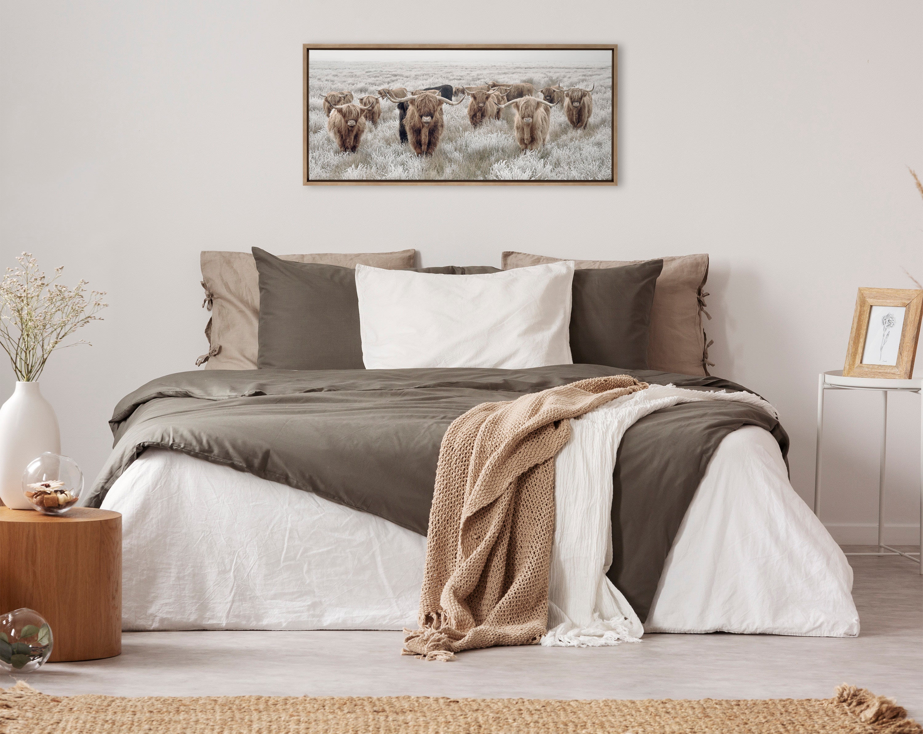 Sylvie Herd of Highland Cows Color Framed Canvas by The Creative Bunch Studio