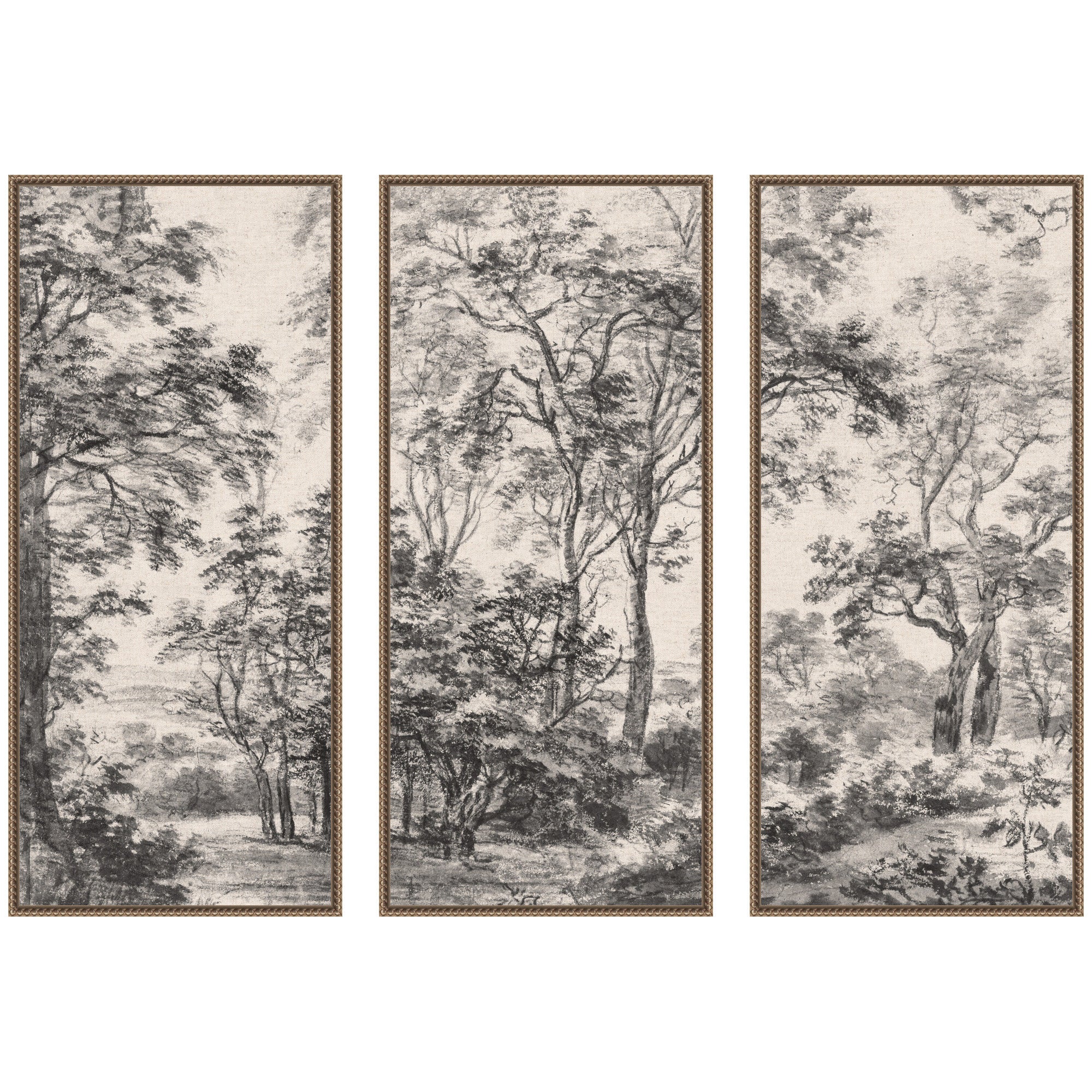 Wooded 1648 Antonie Waterloo Linen Panel 3 Piece Framed Canvas Wall Art Set by Nostalgia Prints