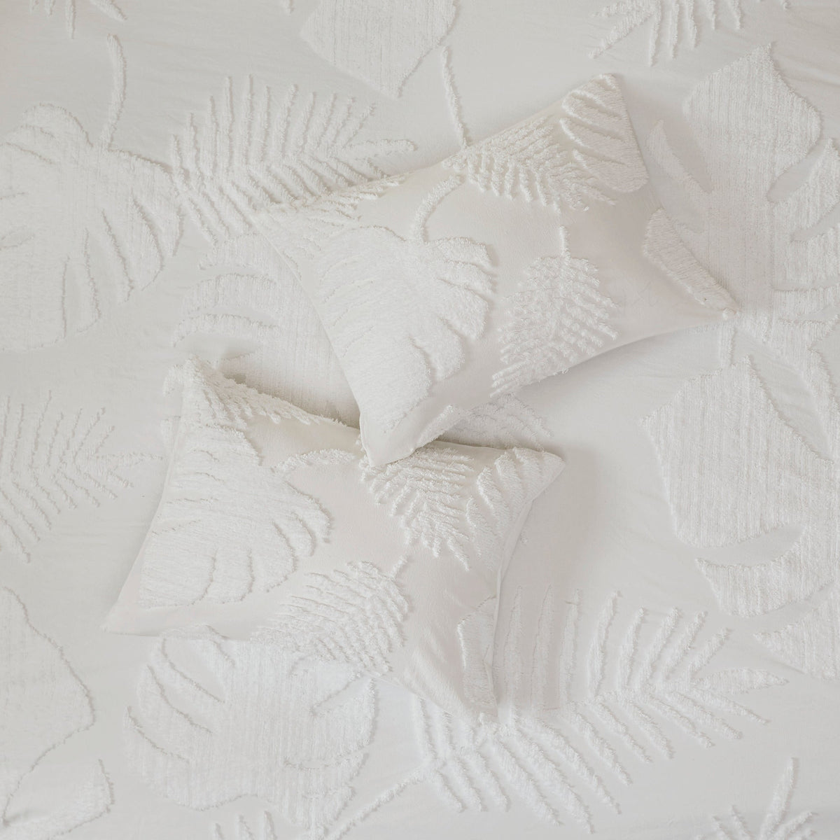 3 Piece Tufted Cotton Chenille Palm Comforter Set Off-White Full/Queen
