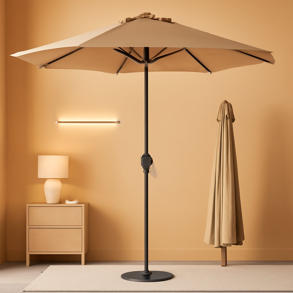 10 Foot Outdoor Steel Polyester Patio Umbrella Tan With Crank Tilt And Table Compatible