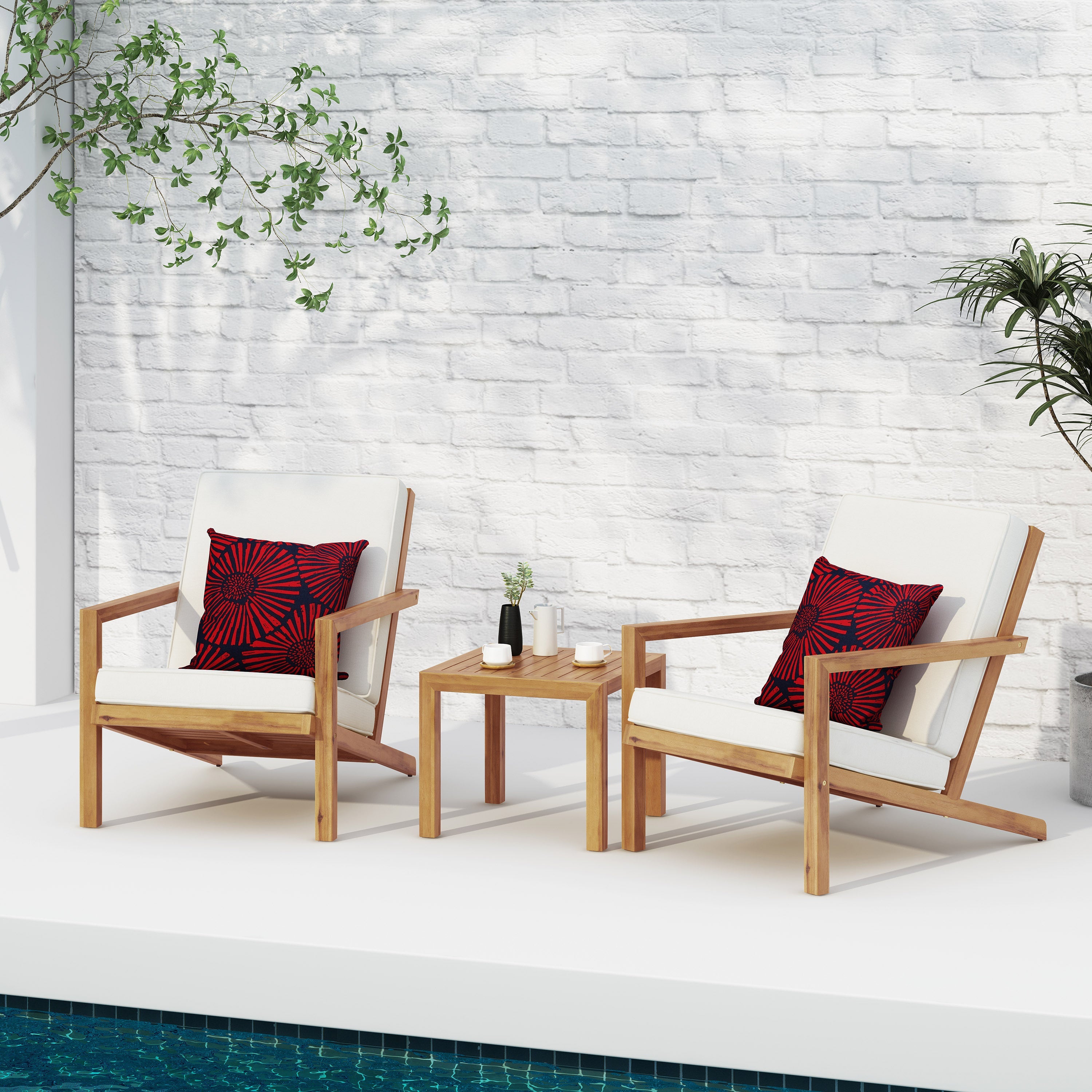 3 Pieces Acacia Wood Outdoor Minimalist set-2