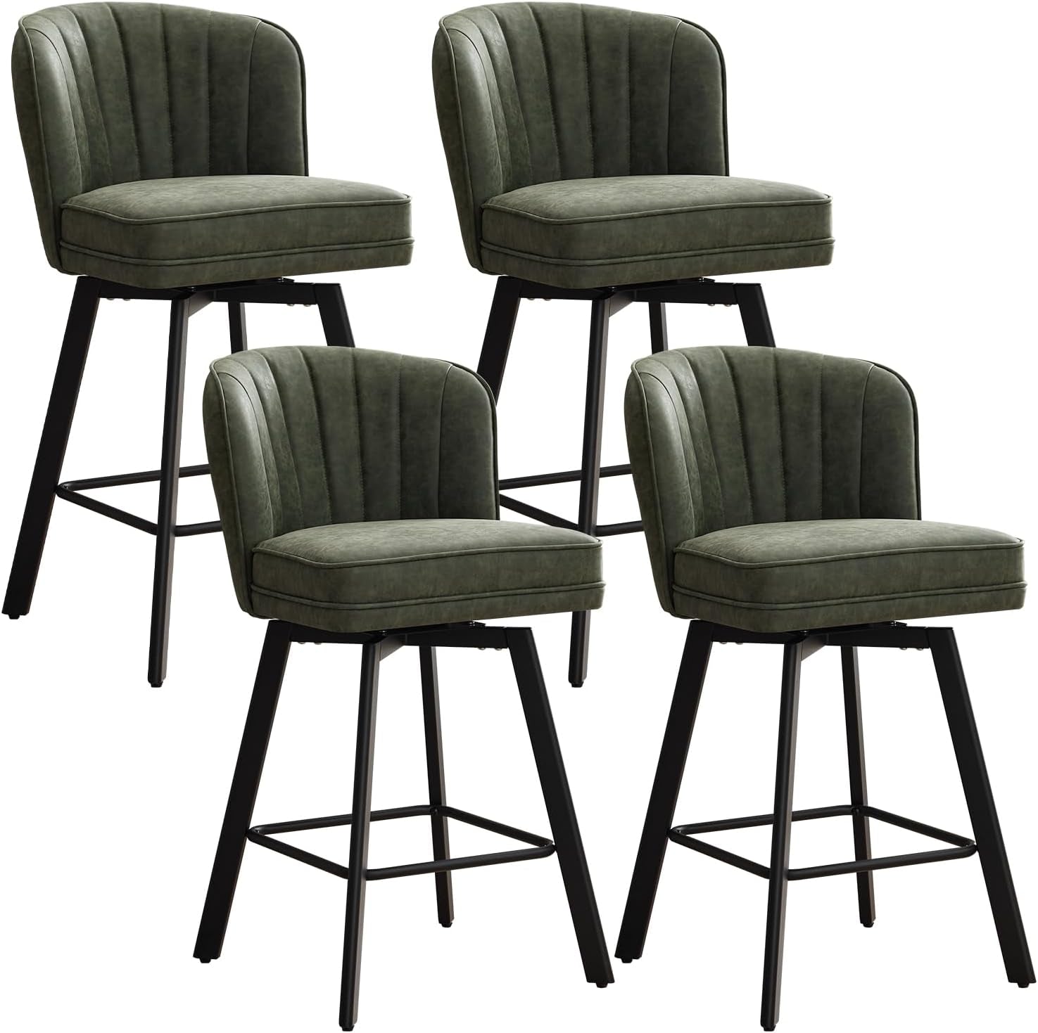 Swivel Counter Height Bar Stools Set of 4 26 Inch Green Faux Leather