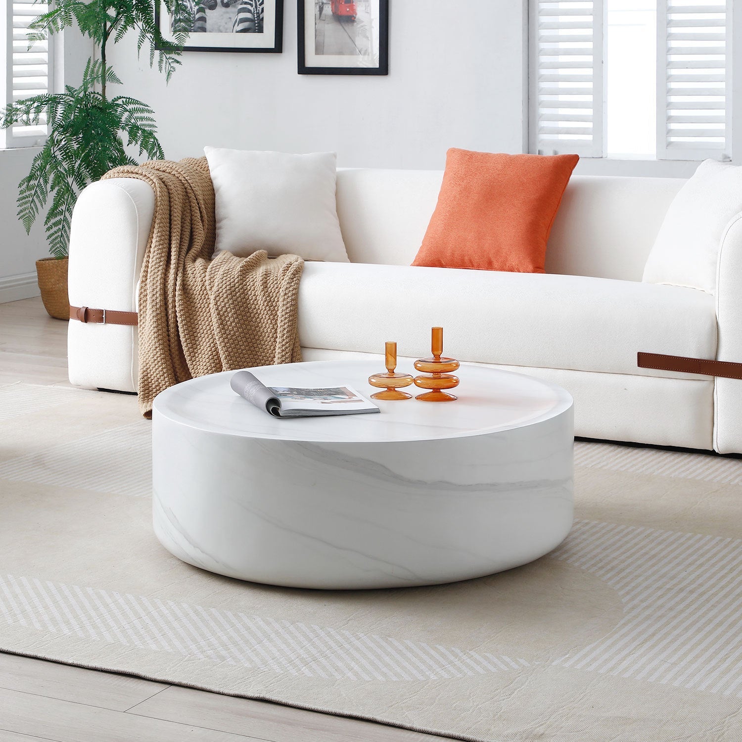 White Marble Round Fiberglass Coffee Table-4