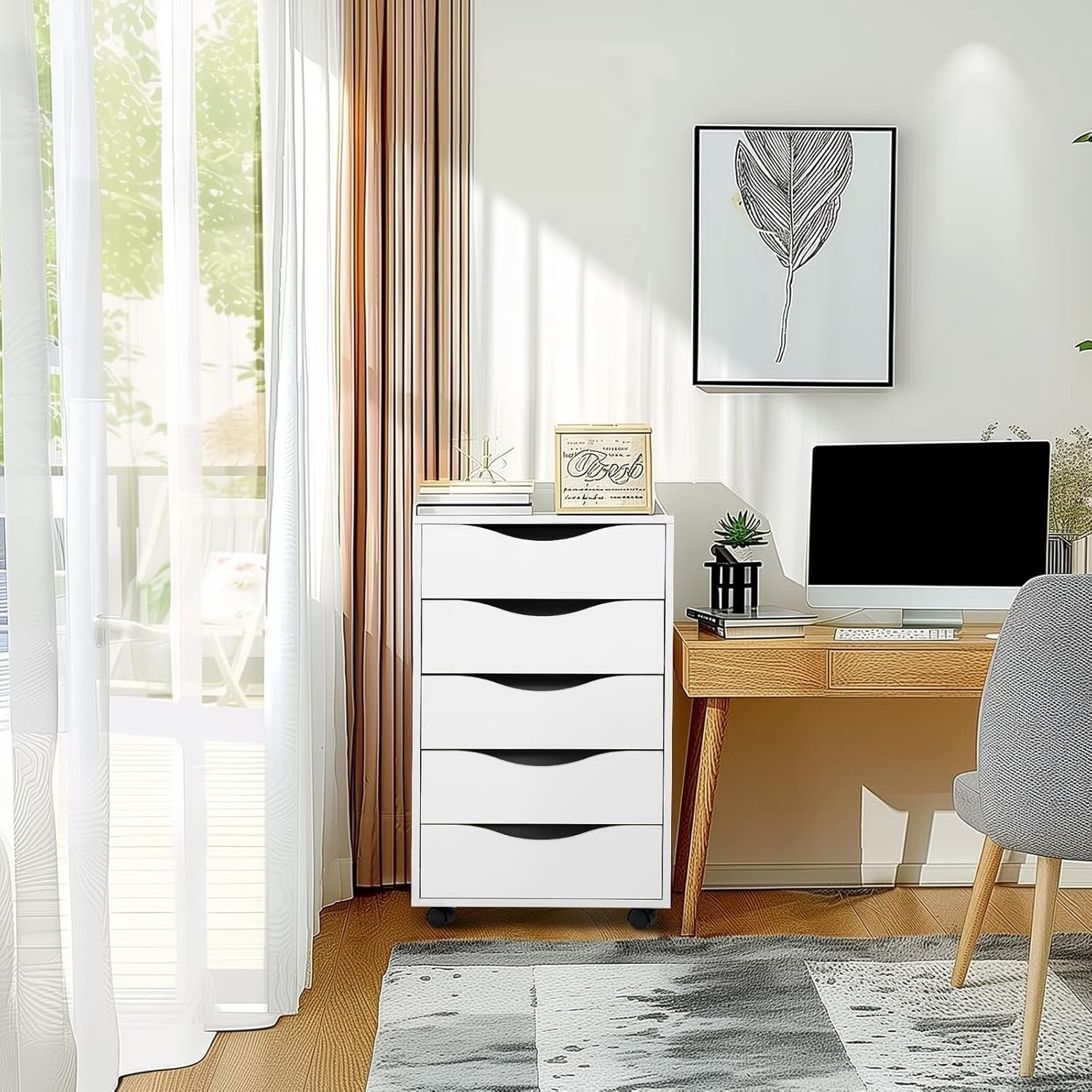 5 Drawer File Cabinet White For Home Office Organization