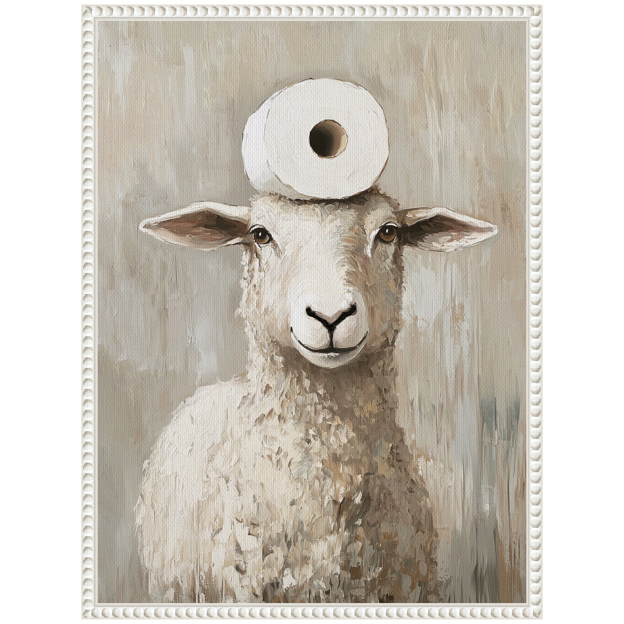 Sylvie Toilet Paper Roll on Cute Sheeps Head Bathroom Art Framed Canvas by The Creative Bunch Studio