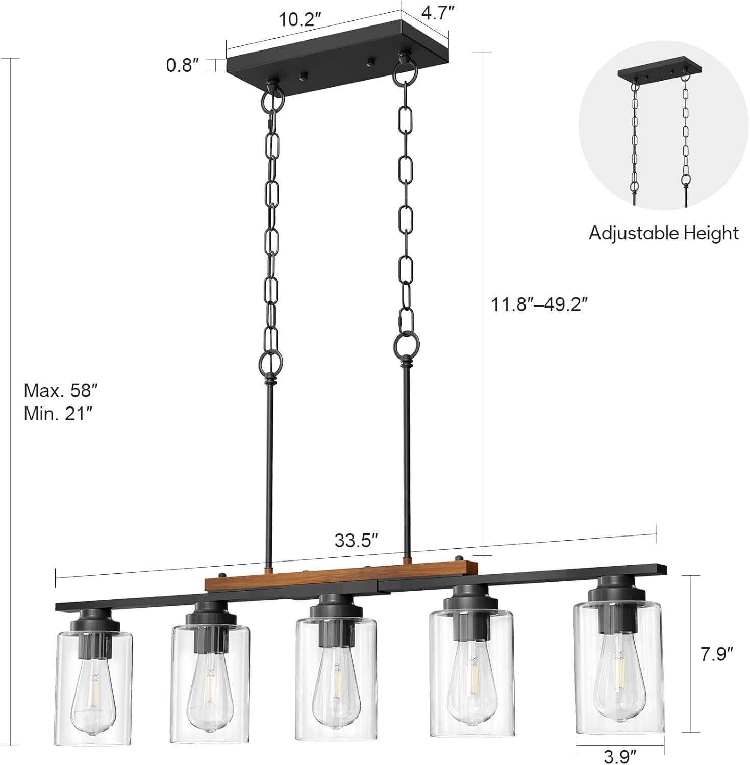 Matte Black Fivefold Lights Kitchen Island Pendant-4