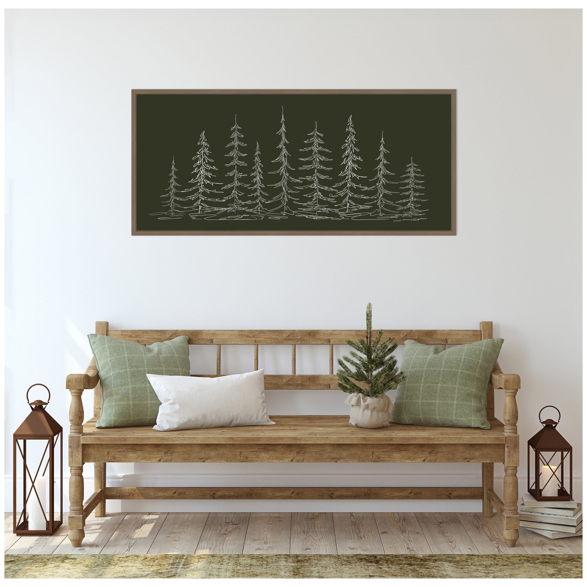 Sylvie Framed Canvas Minimalist Evergreen Trees Sketch by The Creative Bunch Studio
