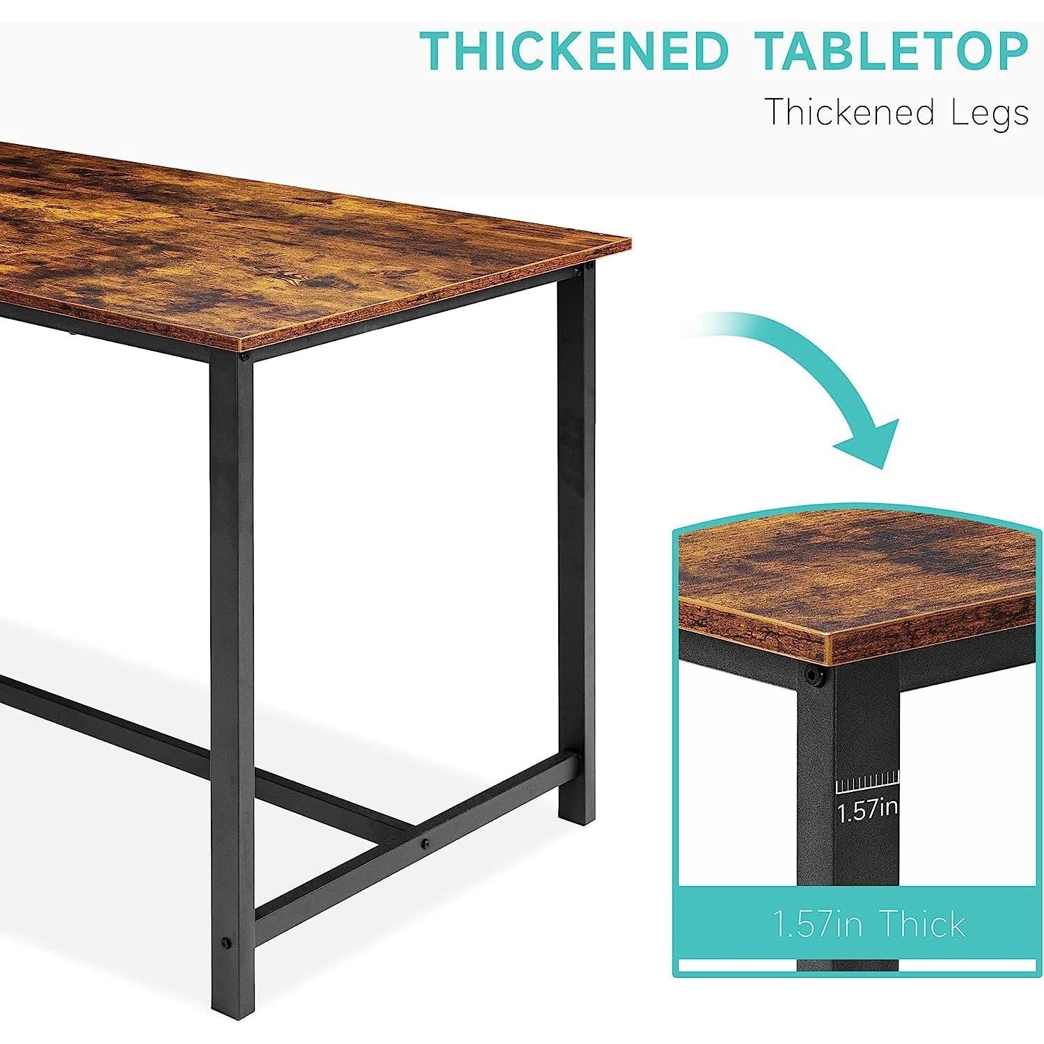 Rustic Brown Dining Table Set For 4 With Cushioned Benches