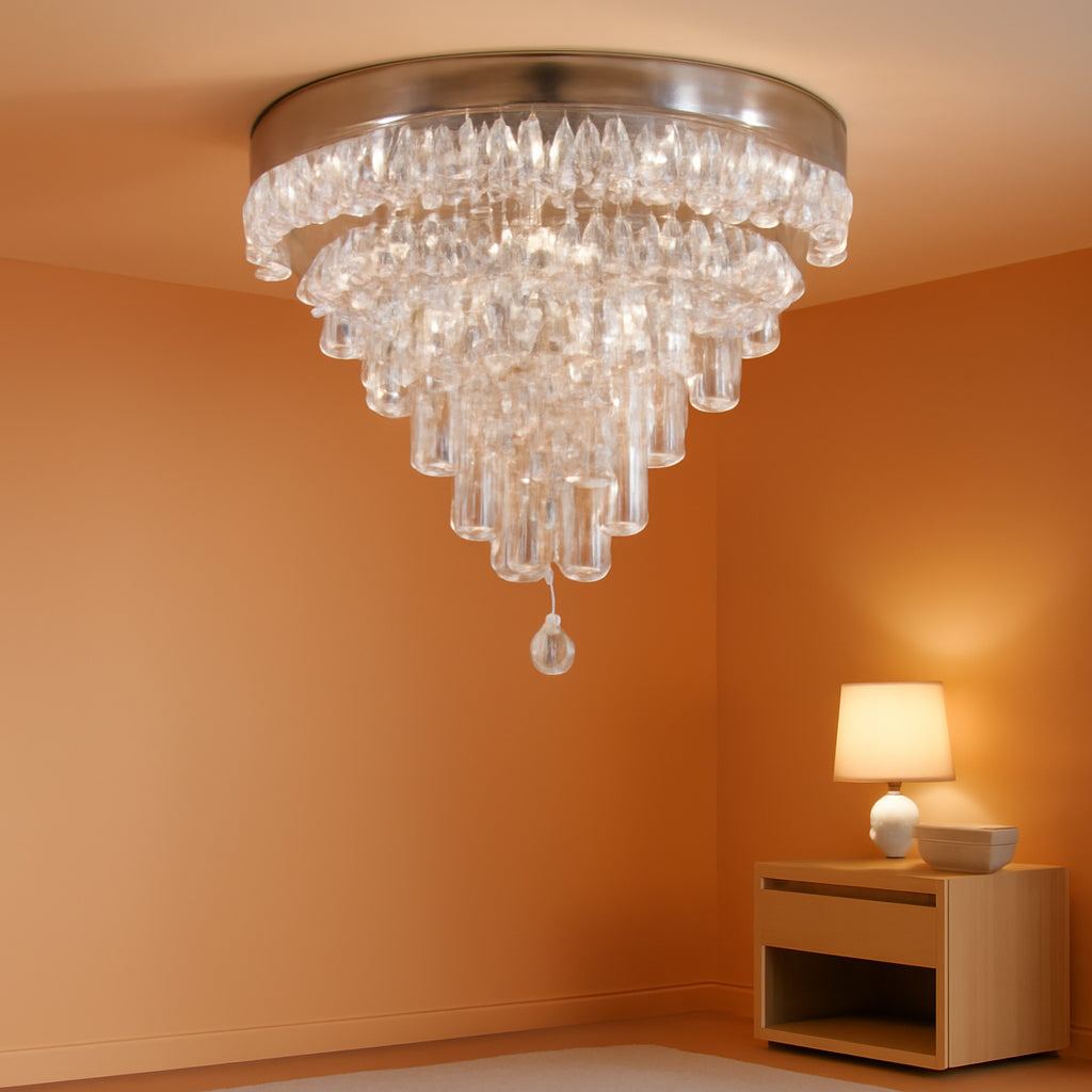 Round LED Crystal Chandelier Five-Tier Drops Ceiling-0