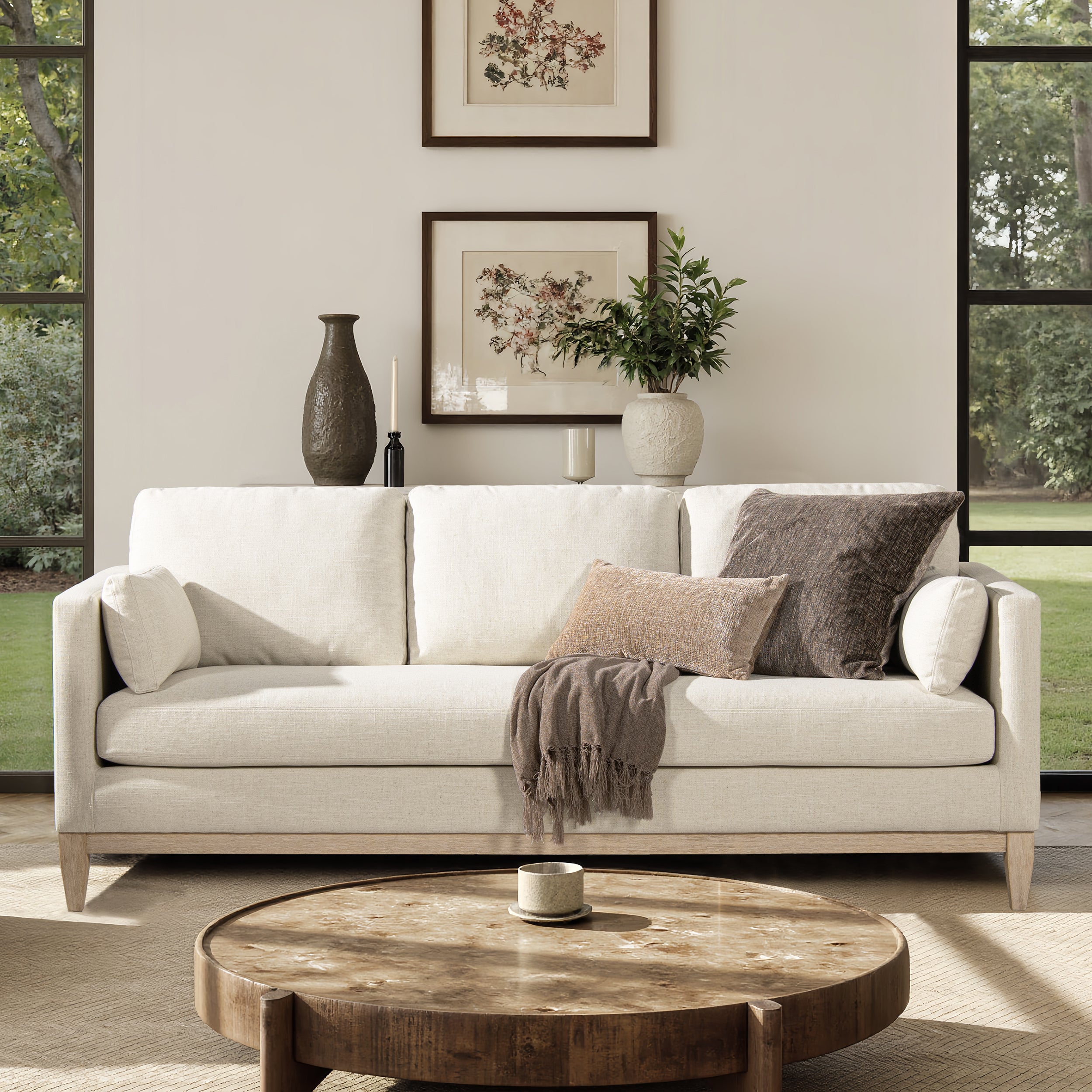 Knox 84' Modern Farmhouse Sofa, Flax White Linen