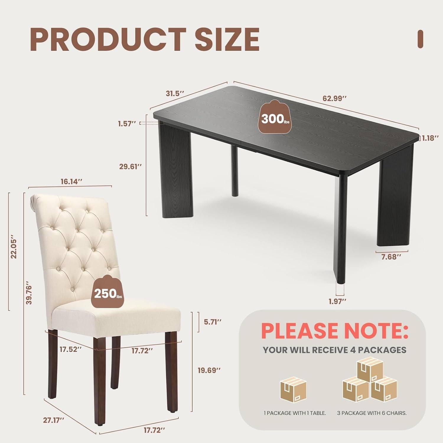 Rectangular Dining Table Set For Six Black Beige Two Tone