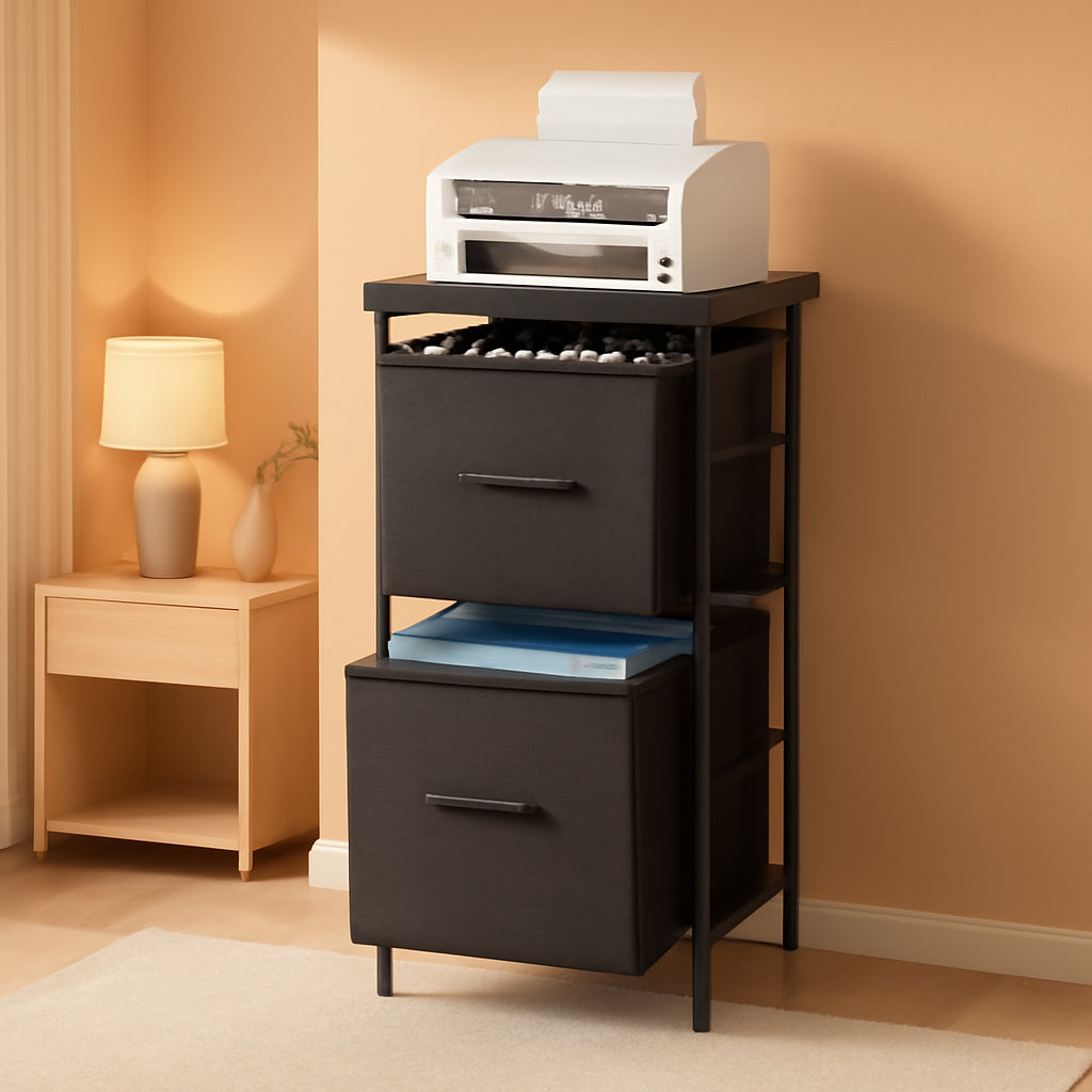 Three Drawer File Cabinet with Printer Stand in Ebony Black
