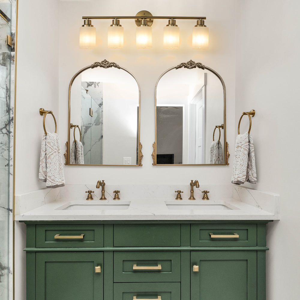 Vanity Light Fixture | 4/5/6/8-Light Bathroom Wall Sconce with Frosted White Glass & Iron Frame — Black, Chrome or Gold, 4 Sizes
