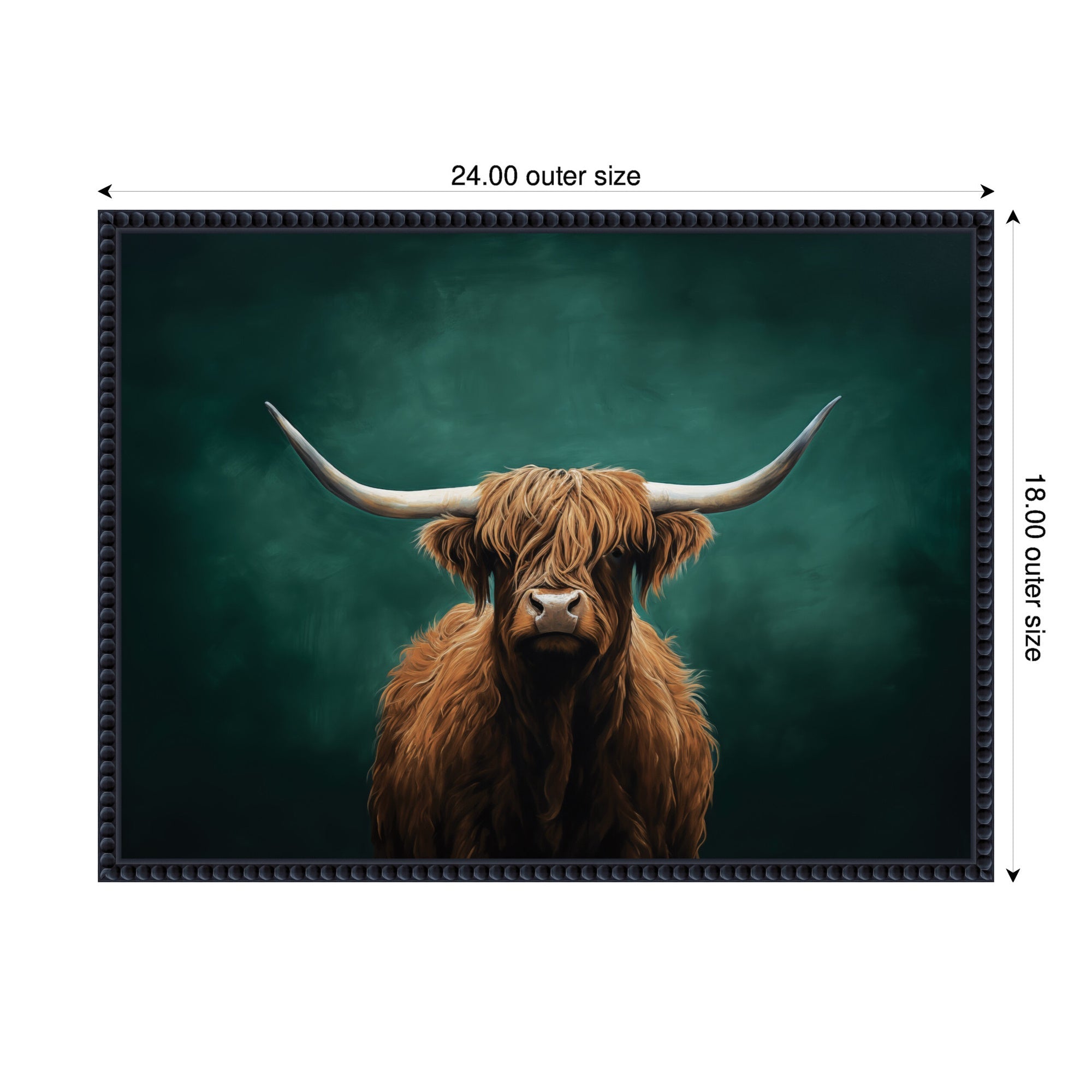Highland Cow on Tonal Teal Green Abstract by The Creative Bunch Studio Framed Canvas Wall Art Print