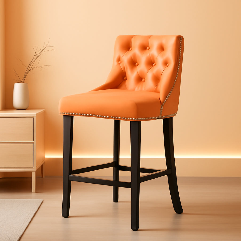 Wingback Velvet Bar Stools Set Of Two Orange Counter Height