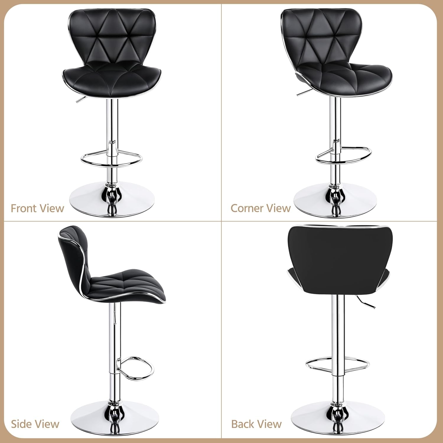 Adjustable Bar Stools Set Of 2 In Black PU Leather
