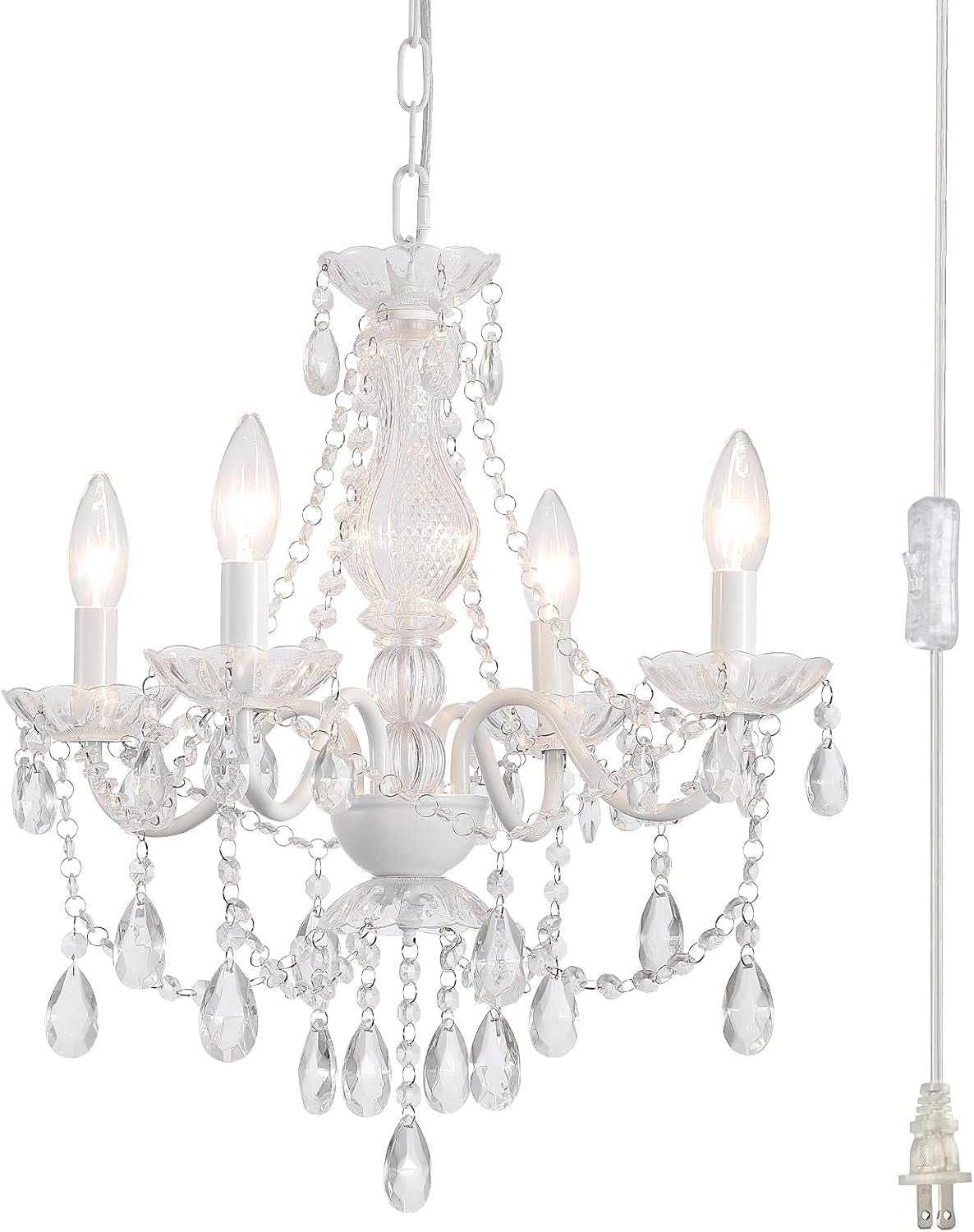 White Crystal Four Light Pendant Ceiling Chandelier-0