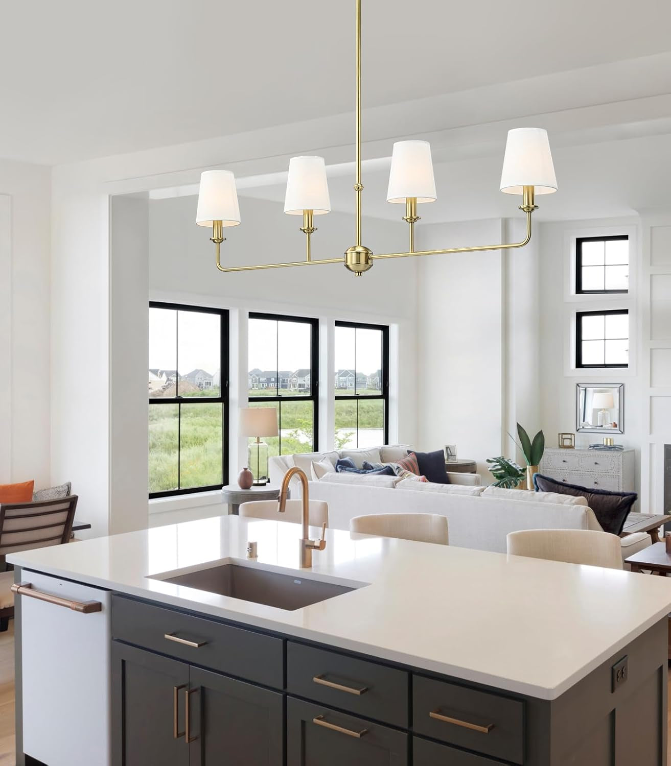 Brushed Gold 4 Lighting Chandelier Height Adjustable-4