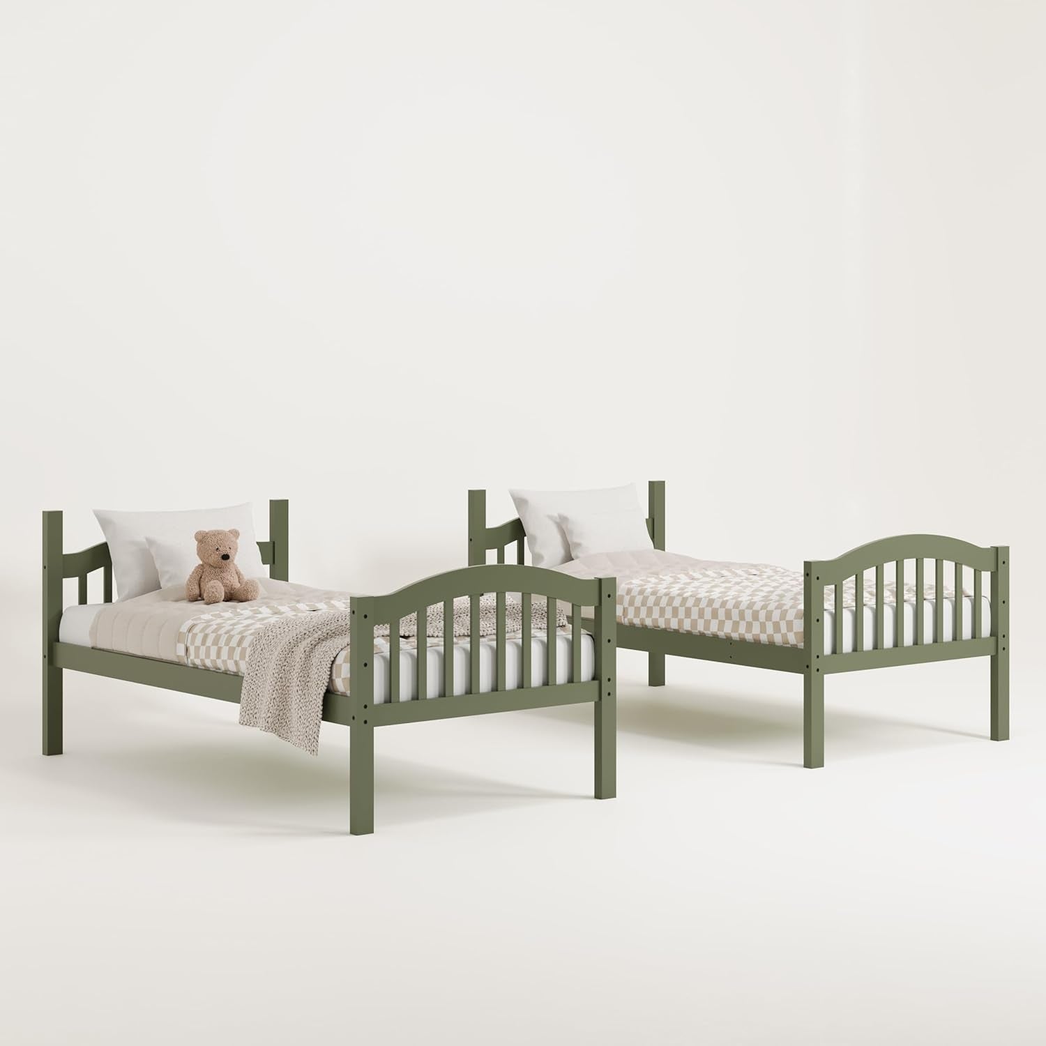 Olive Twin Over Twin Bunk Bed Converts To Two Beds