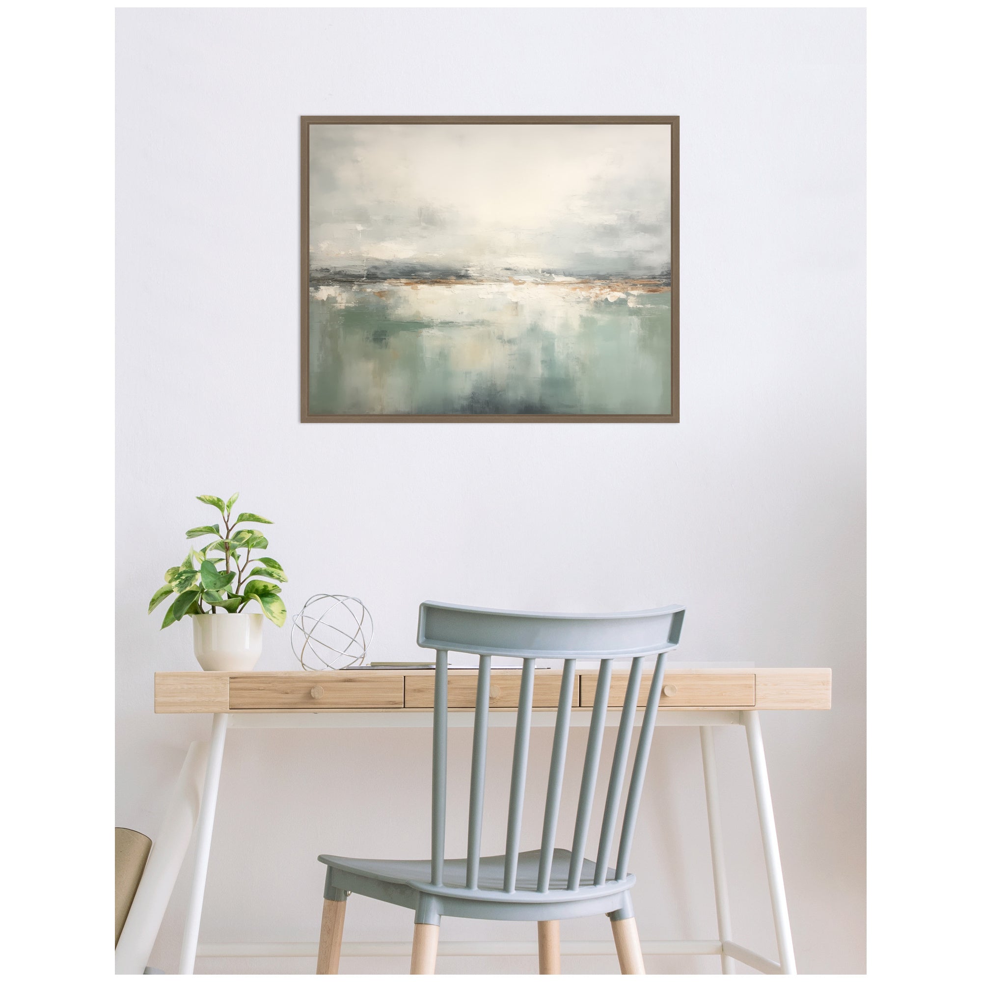 Subtle Abstract Gray Green Horizon by The Creative Bunch Studio Framed Canvas Wall Art Print
