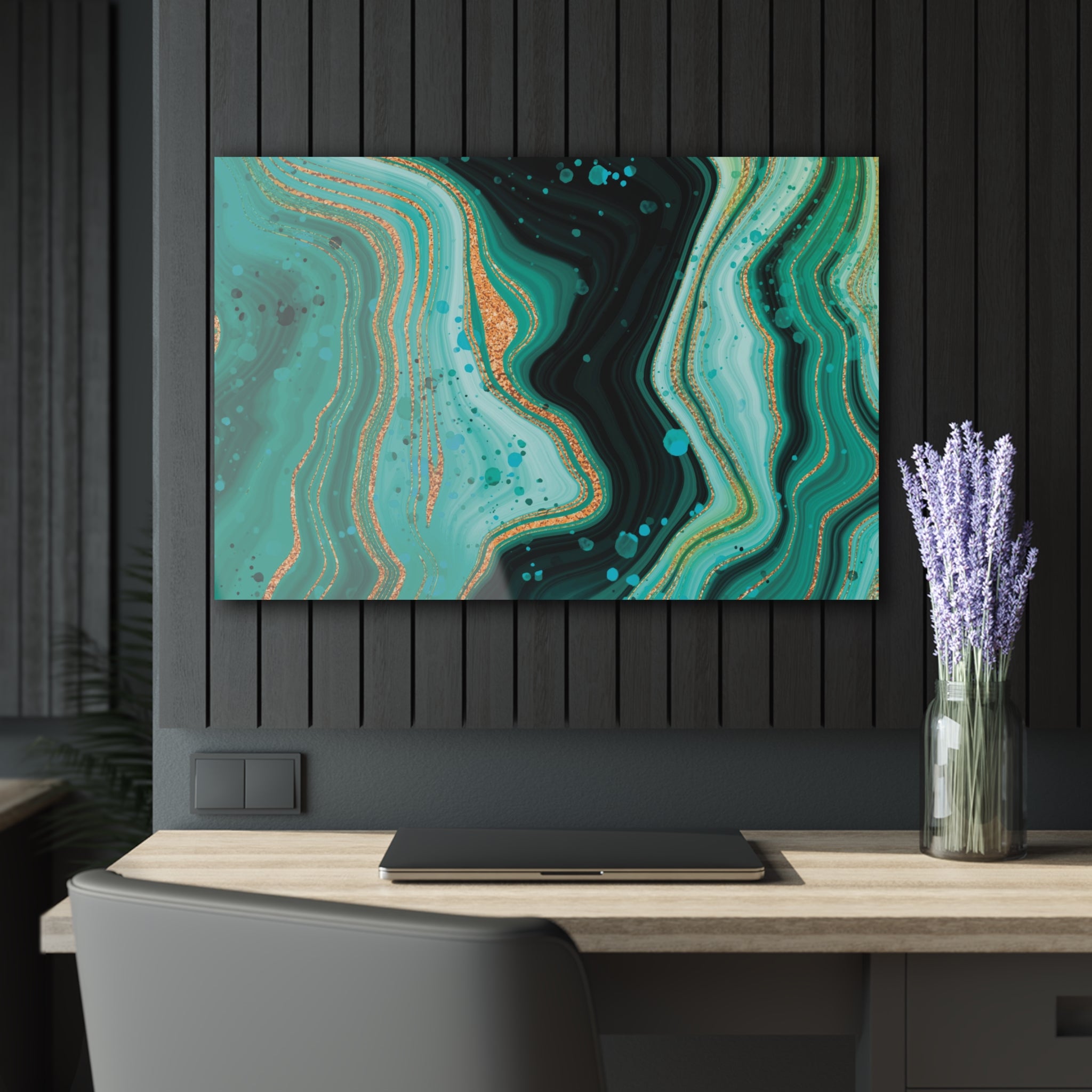 Glass wall art, modern lux green marble