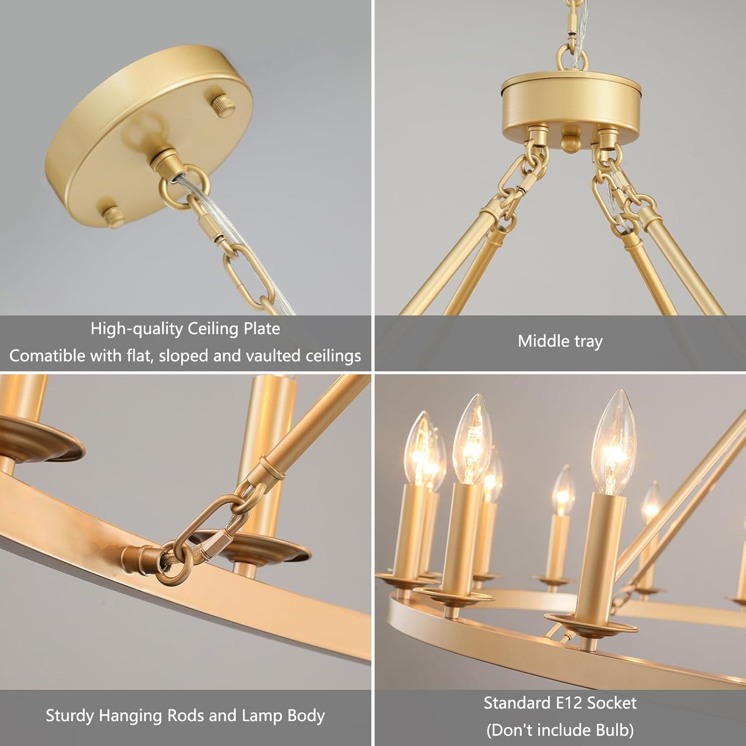 Gilded Wagon Wheel Chandelier Forty Inches Farmhouse-4