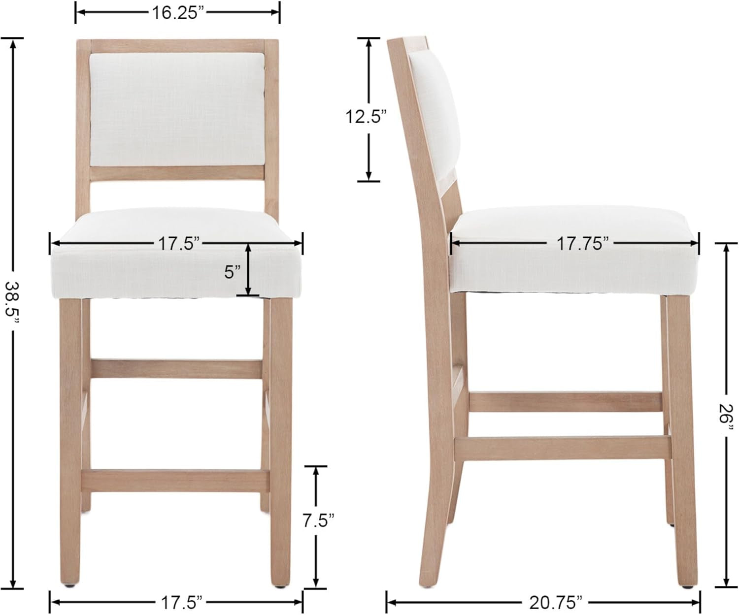 Beige Bar Stools Set Of 2 26 Inch Counter Height Backrest