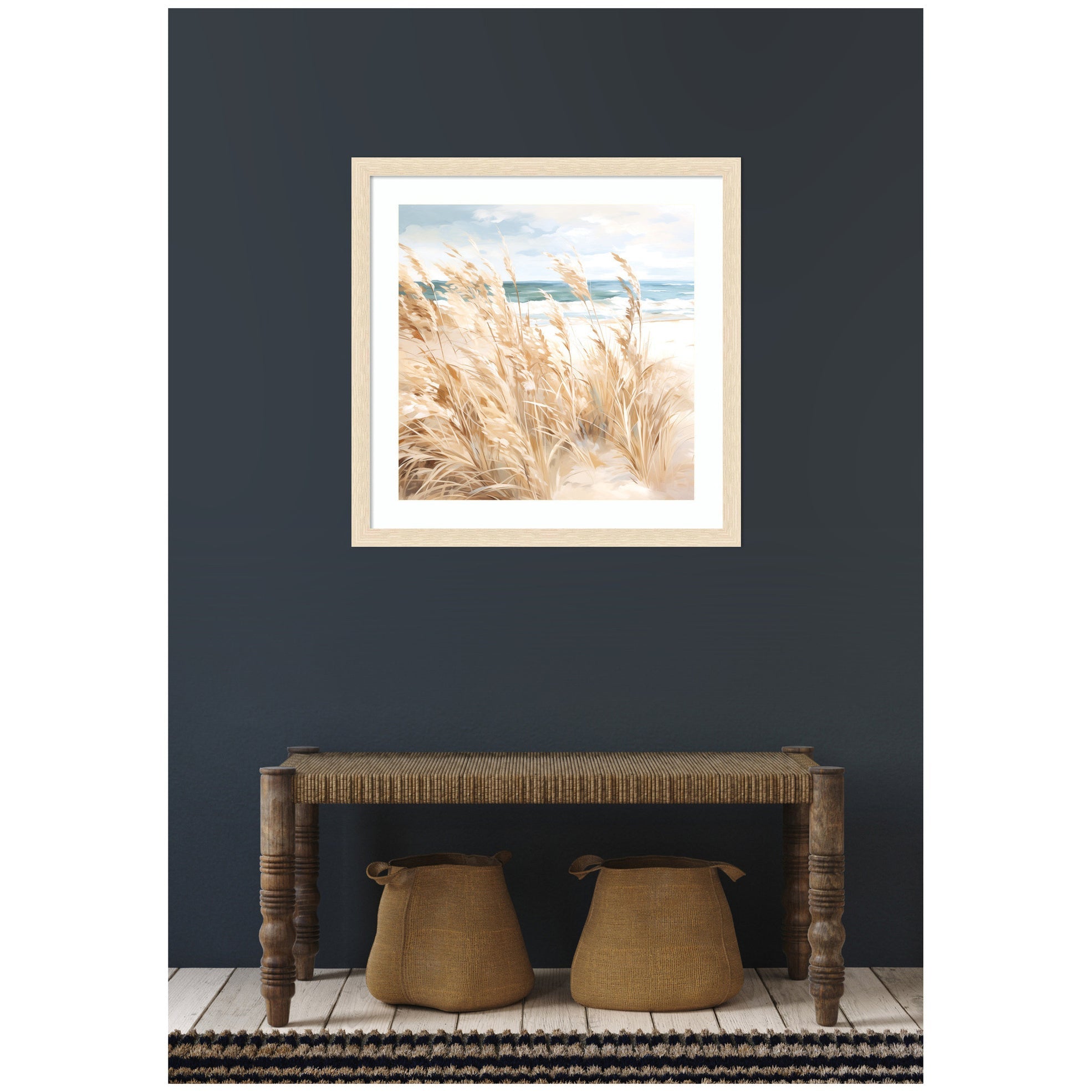 Framed Art Beige Beach Grass Near Traquil Beach by The Creative Bunch Studio